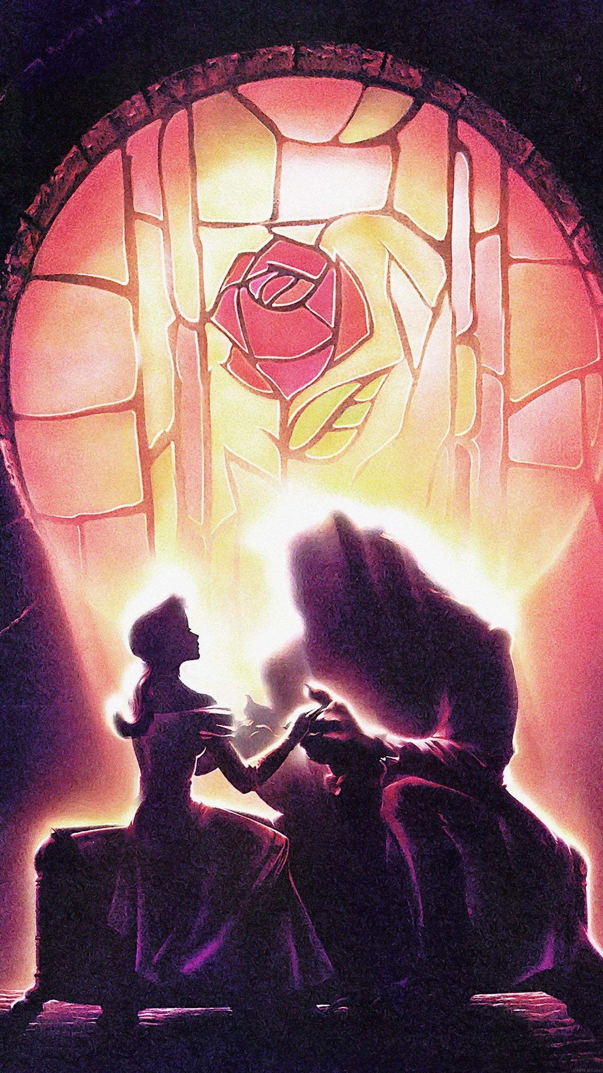 La Bella e la Bestia, Belle, Bestia, Rosa incantata, Disney, Vetrata, schermata di blocco iPhone