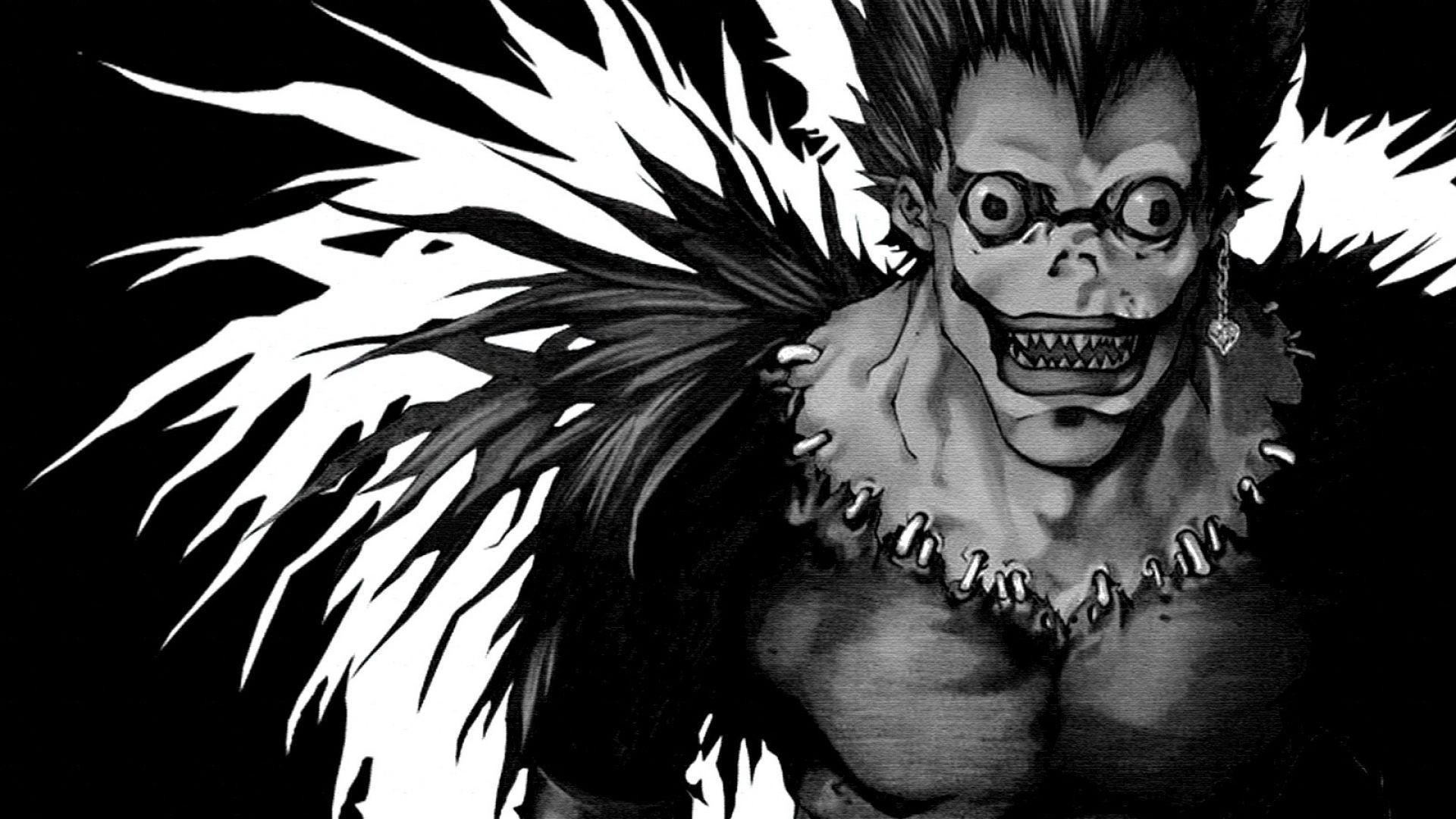 Ryuk, Death Note, Shinigami, Bianco e nero, Primo piano, Full HD, sfondo desktop