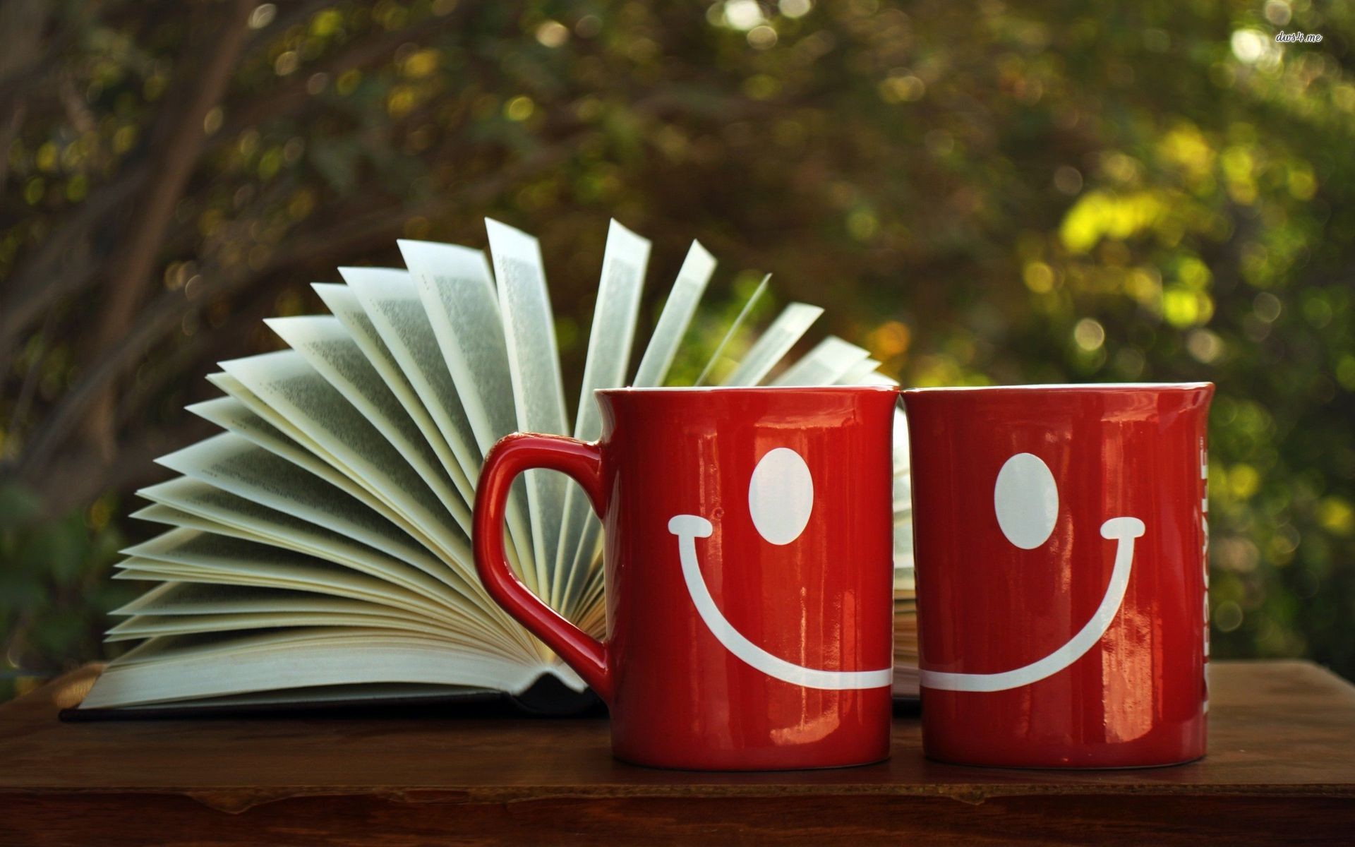 Libro, Tazze rosse, Sorriso, Pagine a ventaglio, Full HD, sfondo per portatile