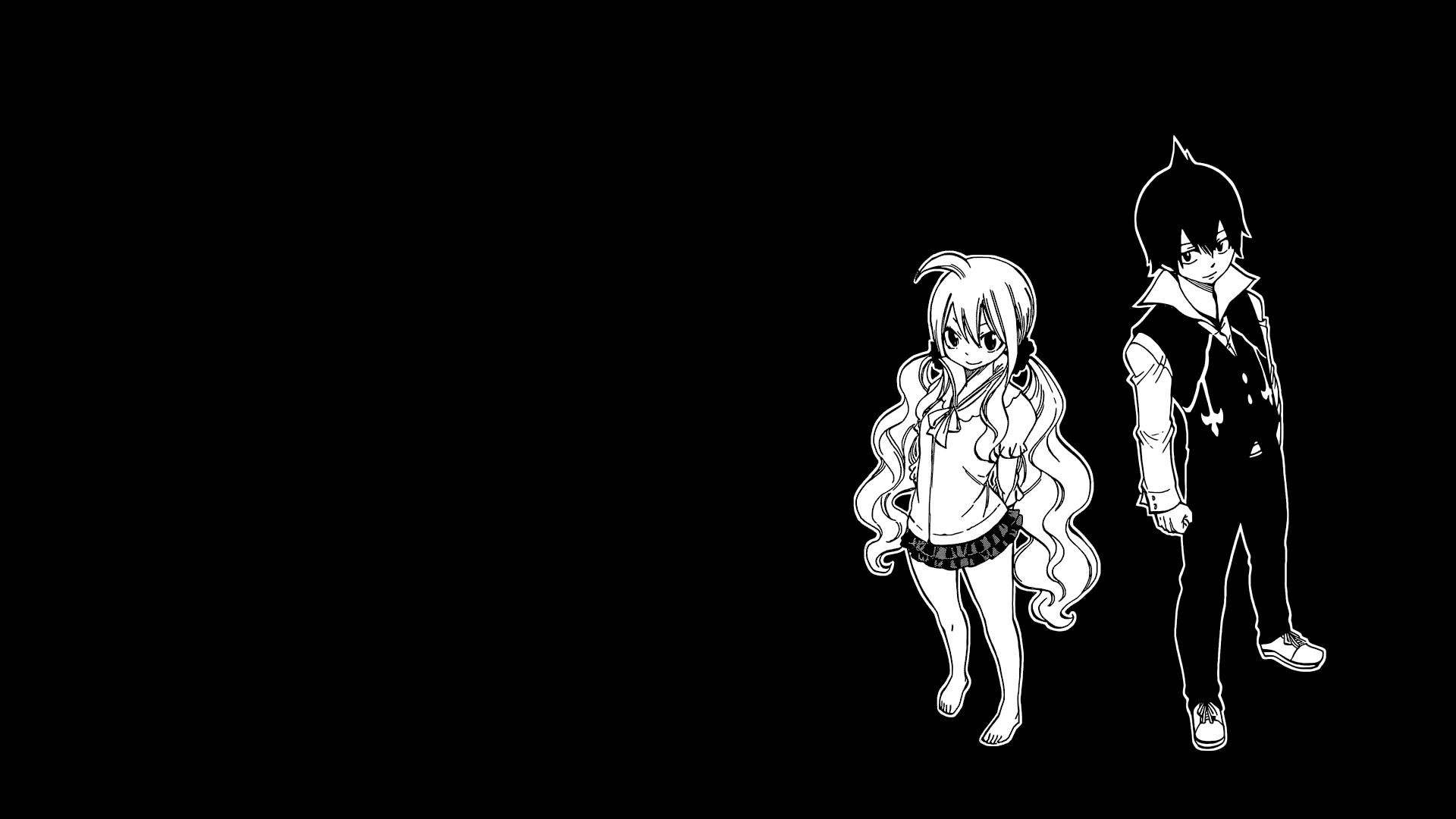 Coppia anime, Line art, Sfondo nero, Minimalista, Bianco e nero, wallpaper Windows 11