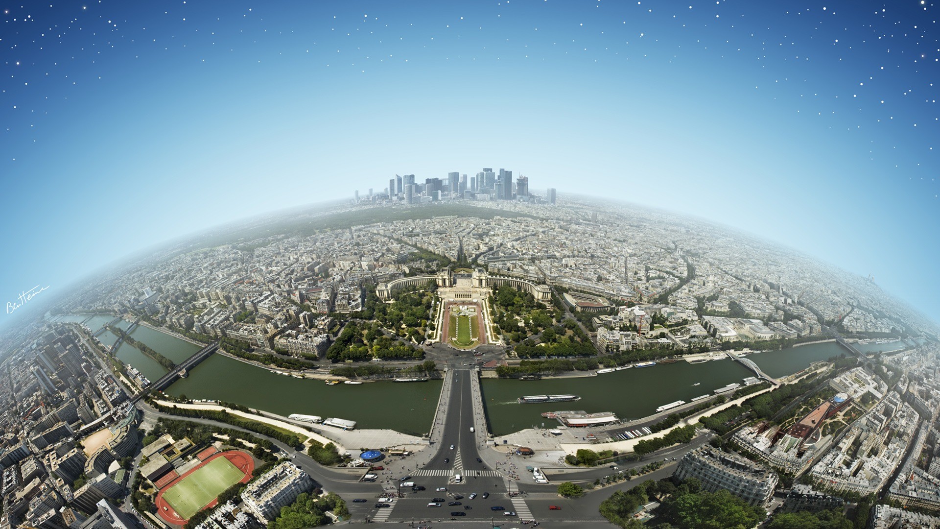 Parigi, Trocadéro, La Défense, Senna, Fisheye, Full HD, sfondo per portatile