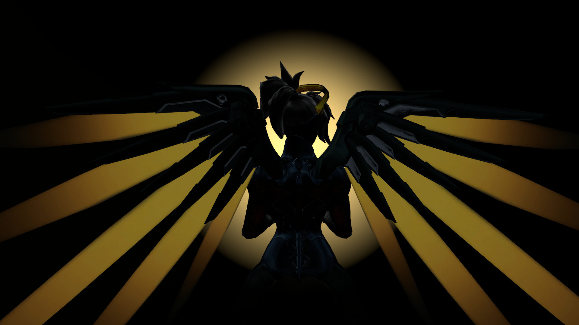 Mercy, Overwatch, Silhouette, Ali, Nero e oro, Full HD, sfondo Windows 11