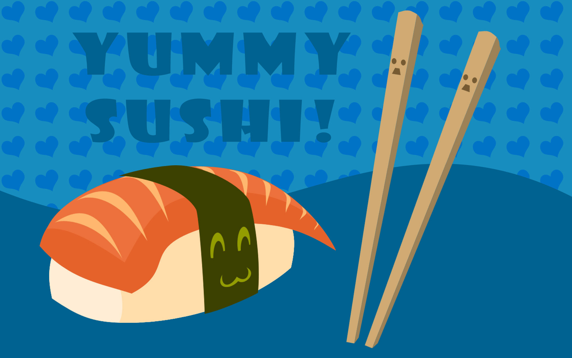 Nigiri, Salmone, Bacchette, Yummy Sushi, Blu, 1920x1200, sfondo per PC