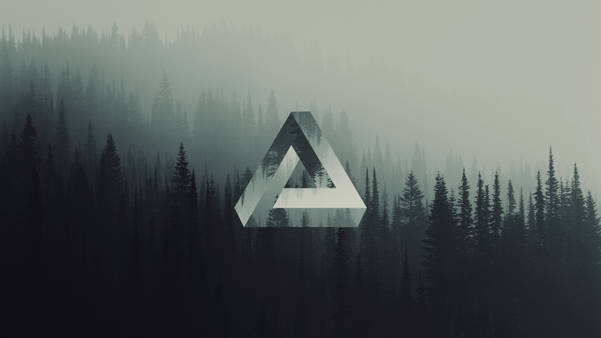 Triangolo di Penrose, Foresta, Nebbia, Full HD, sfondo desktop