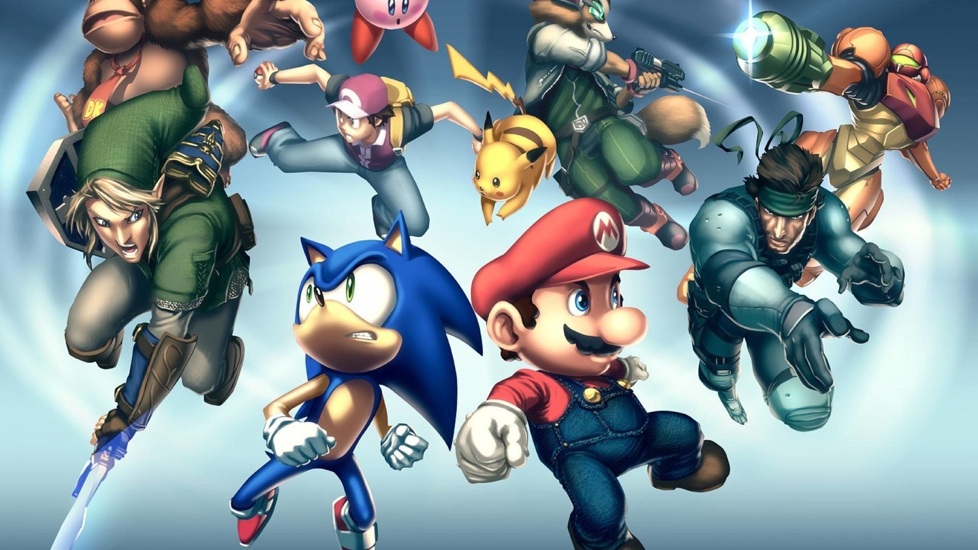 Super Smash Bros. Brawl, Mario, Sonic, Link, Solid Snake, Pikachu, Kirby, sfondo 1920x1080 per PC