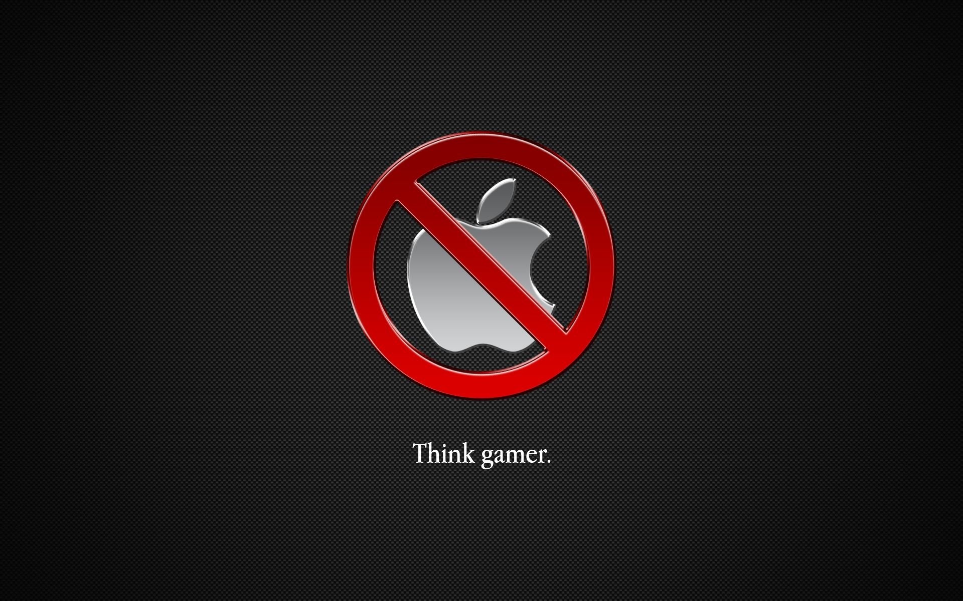 Think gamer, Logo Apple barrato, Parodia, 1920x1200, wallpaper desktop