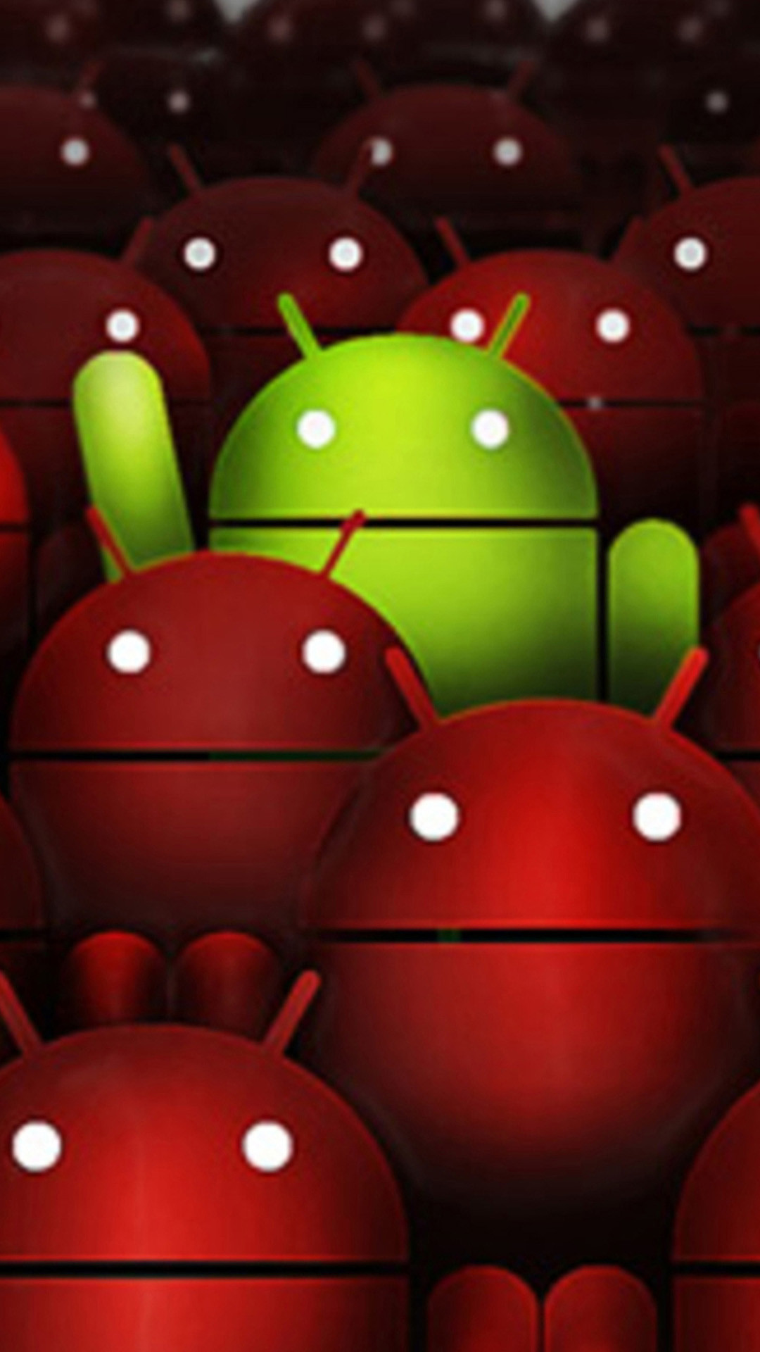 Android, Bugdroid, Rosso, Folla di robot, Full HD, sfondo per smartphone