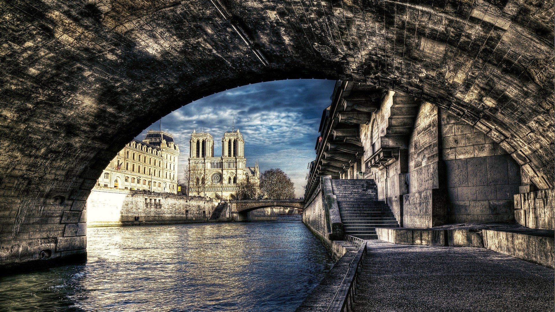 Notre-Dame, Senna, Ponte, HDR, Full HD, wallpaper per PC