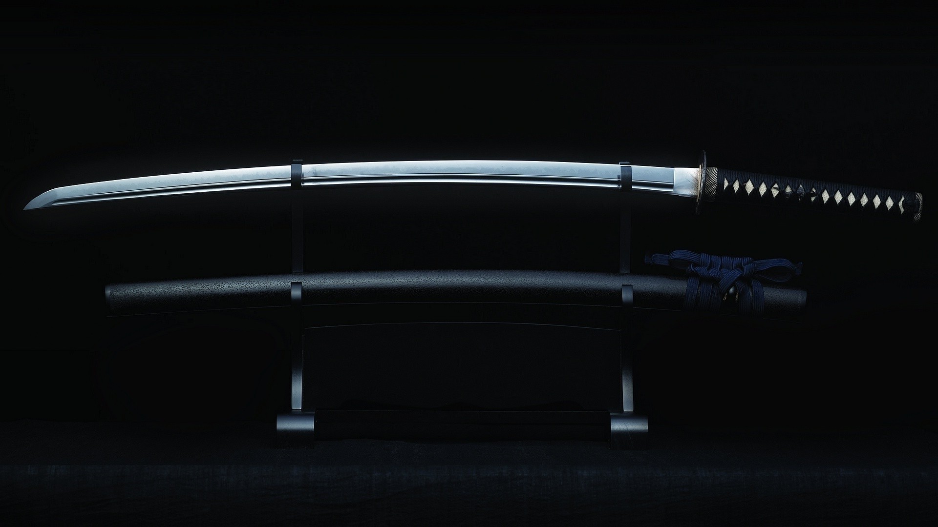 Katana, Wakizashi, Supporto per spada, Sfondo nero, 16:9 Full HD, wallpaper widescreen