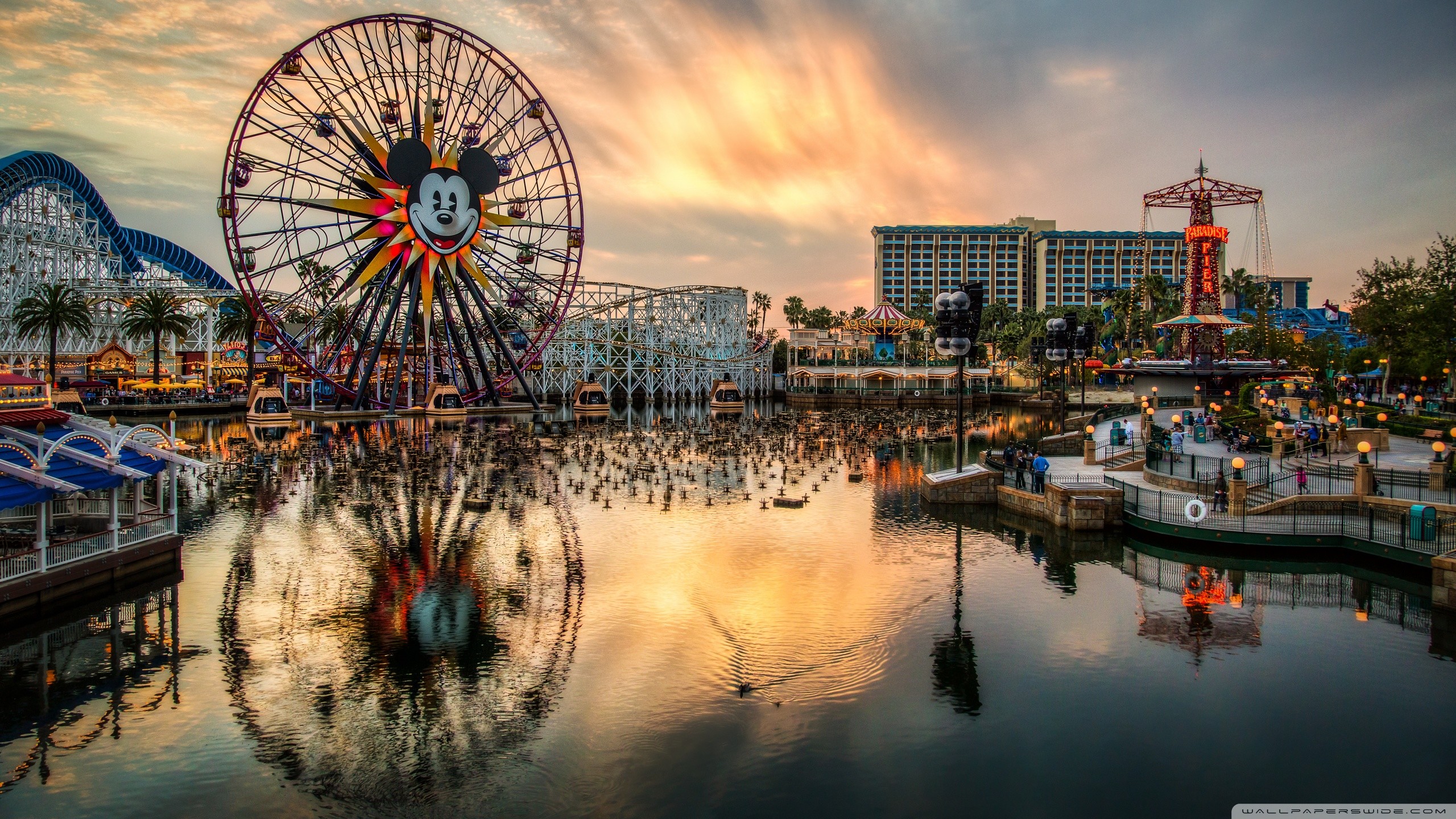 Disney California Adventure, Pixar Pier, Ruota panoramica, Topolino, Riflesso, wallpaper 2K
