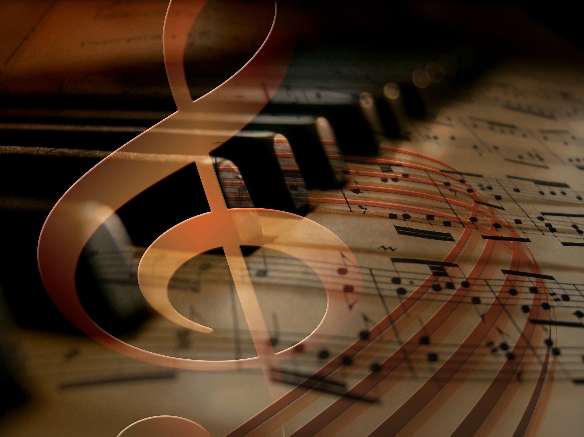 Chiave di violino, Pianoforte, Spartito, Seppia, Full HD, sfondo per iPad e tablet