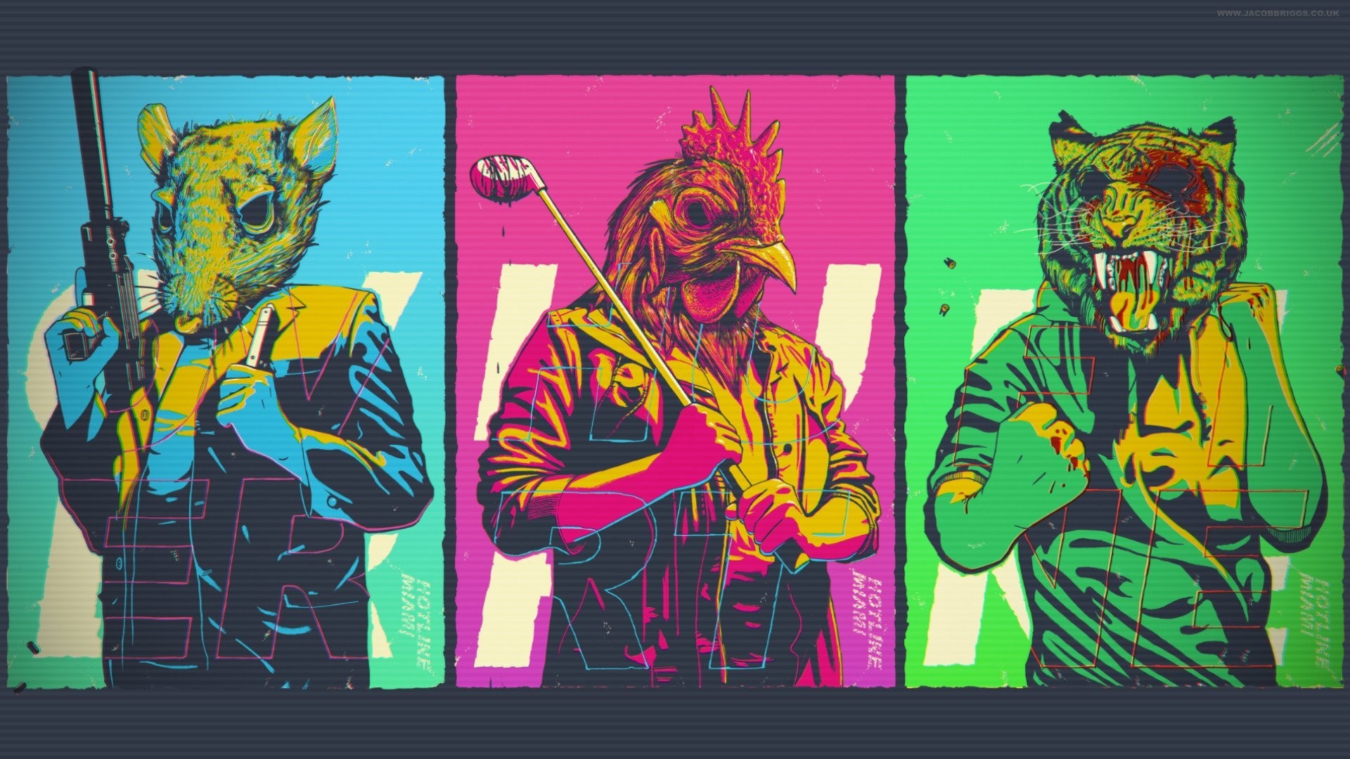 Hotline Miami, Maschere animali, Pop art, Collage, Full HD, wallpaper per computer