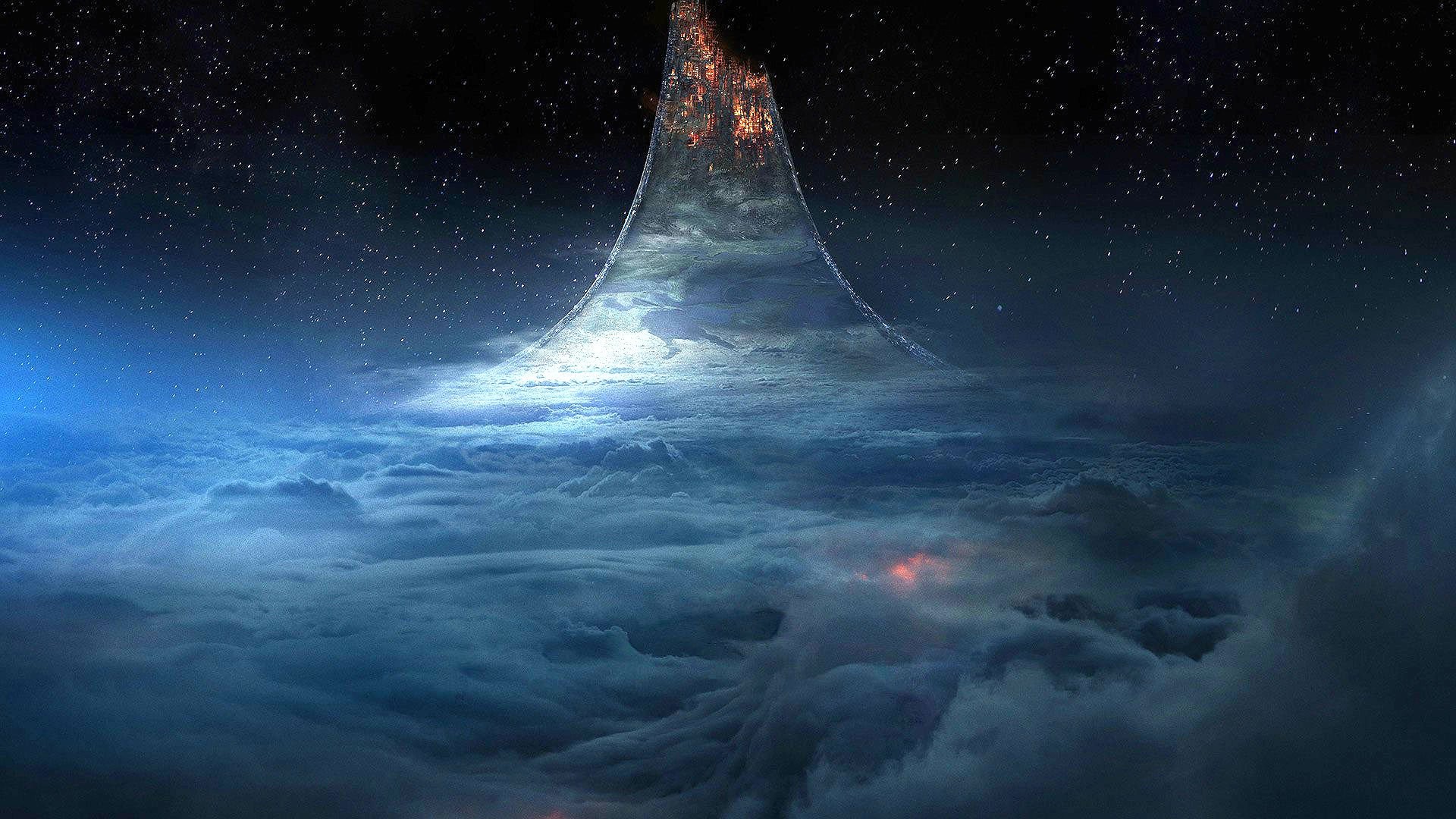 Paesaggio fantasy, Nuvole, Torre, Notte, Full HD 1080p, sfondo desktop