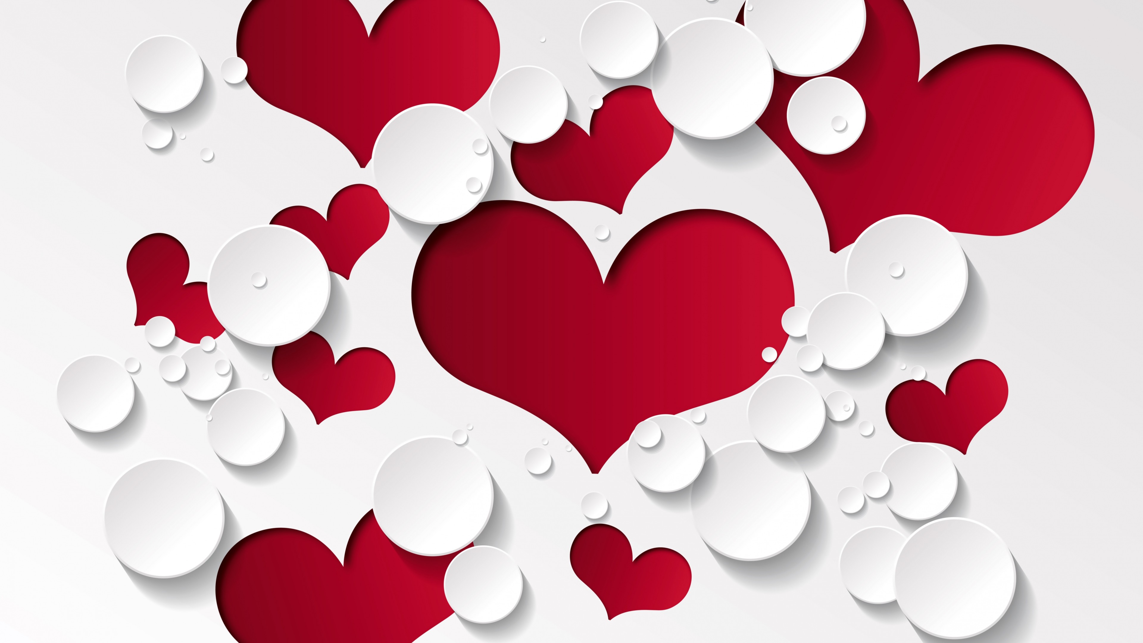 Cuori di carta, Rosso scuro, Cerchi bianchi, 4K, sfondo desktop