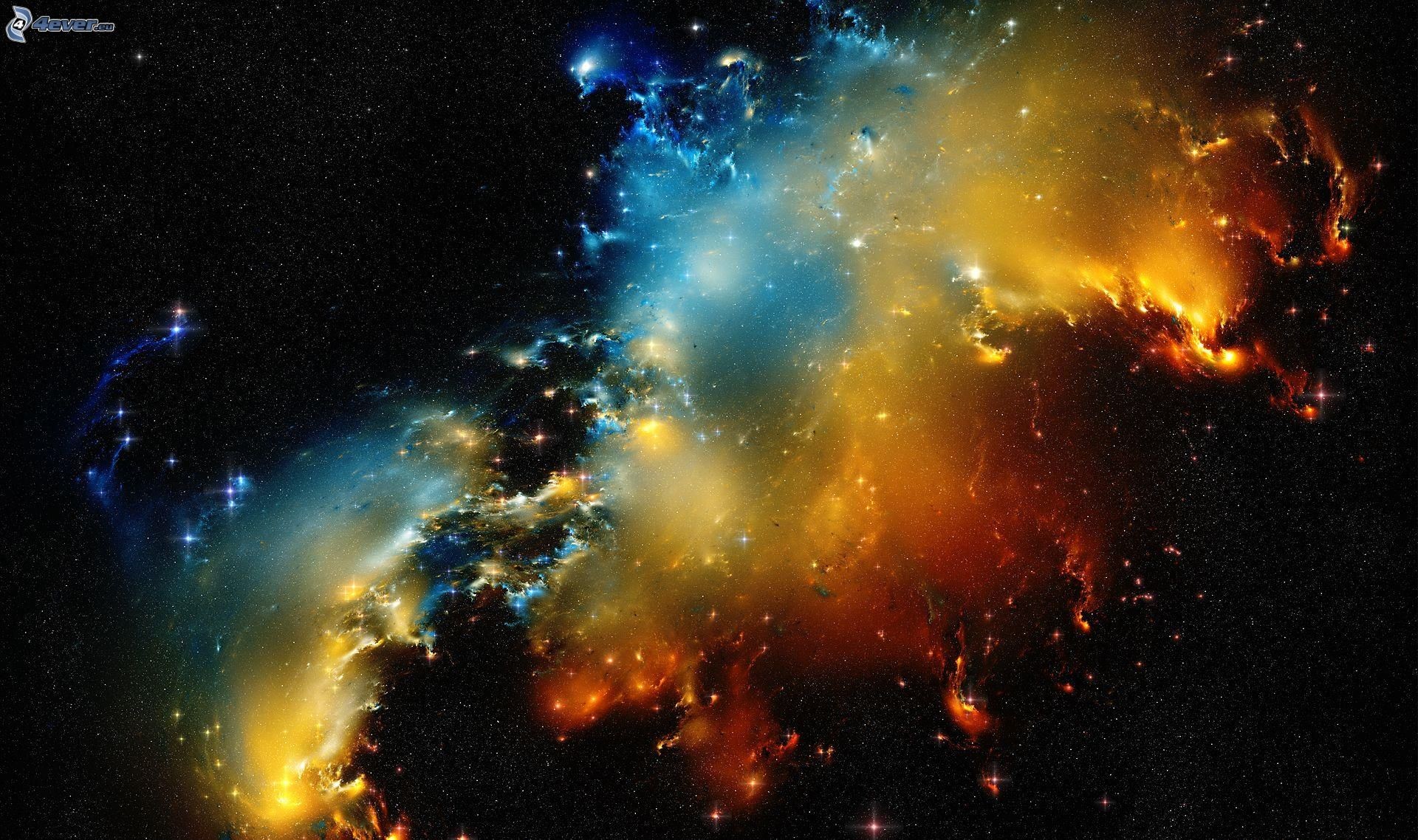Nebulosa, Arancione e blu, Spazio profondo, Full HD, wallpaper per portatile