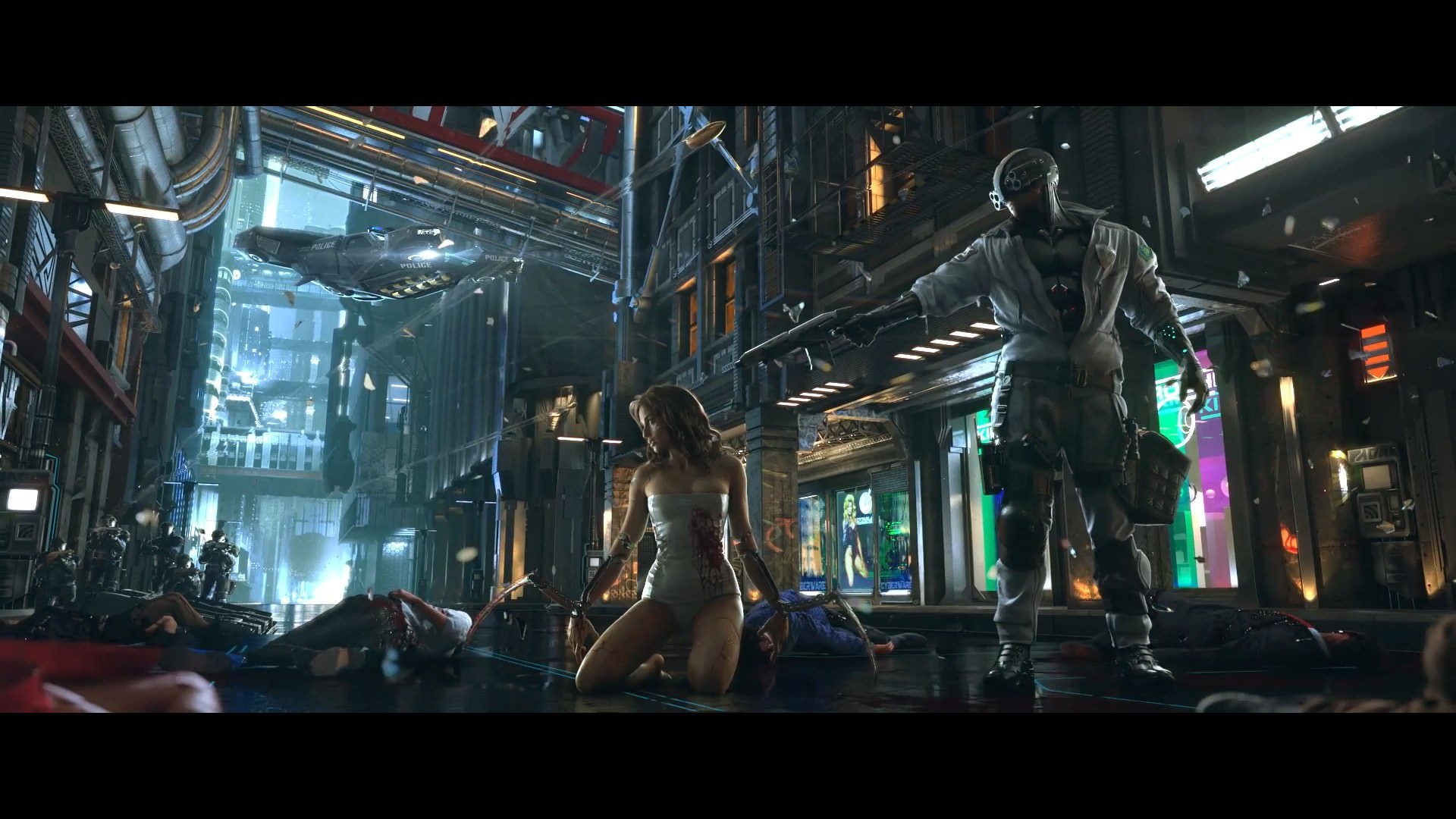 Cyberpunk 2077, Trailer, Donna cyborg, Mantis Blades, 16:9 Full HD, sfondo widescreen