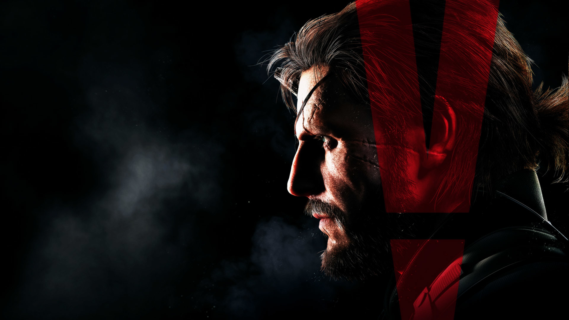Venom Snake, Metal Gear Solid V: The Phantom Pain, Profilo, Rosso, Sfondo nero, wallpaper Full HD