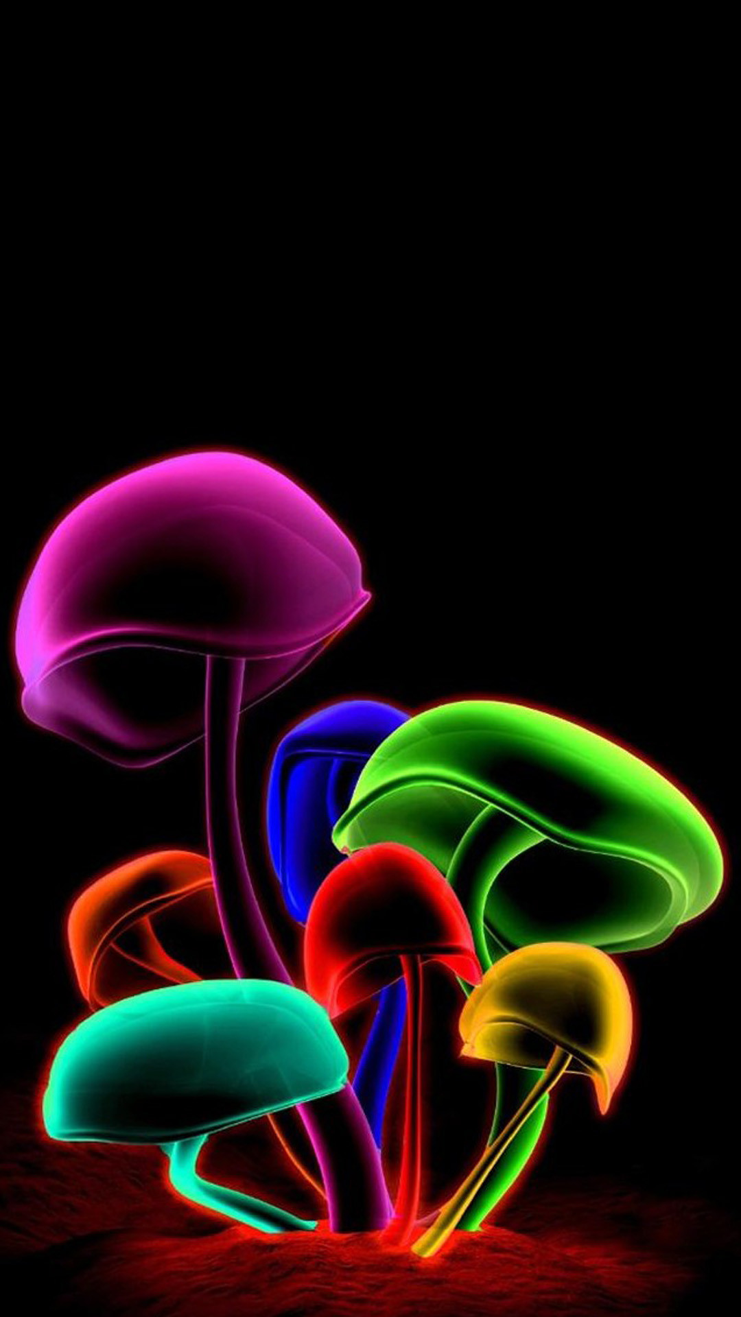 Funghi, Neon, Colori, Sfondo nero, Full HD, schermata di blocco Samsung