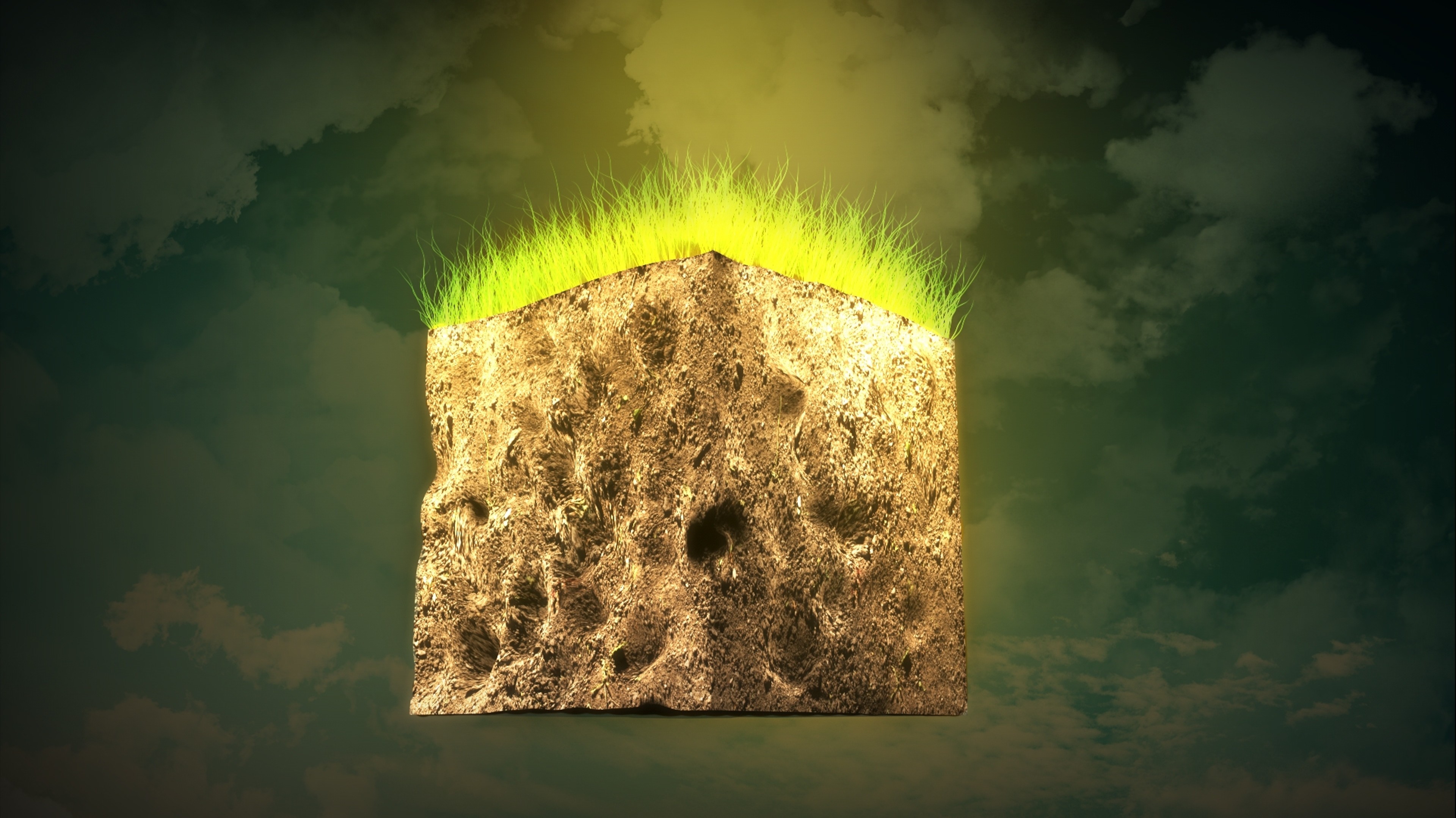Blocco d'erba, Minecraft, Rendering 3D, 3840x2160, sfondo per PC