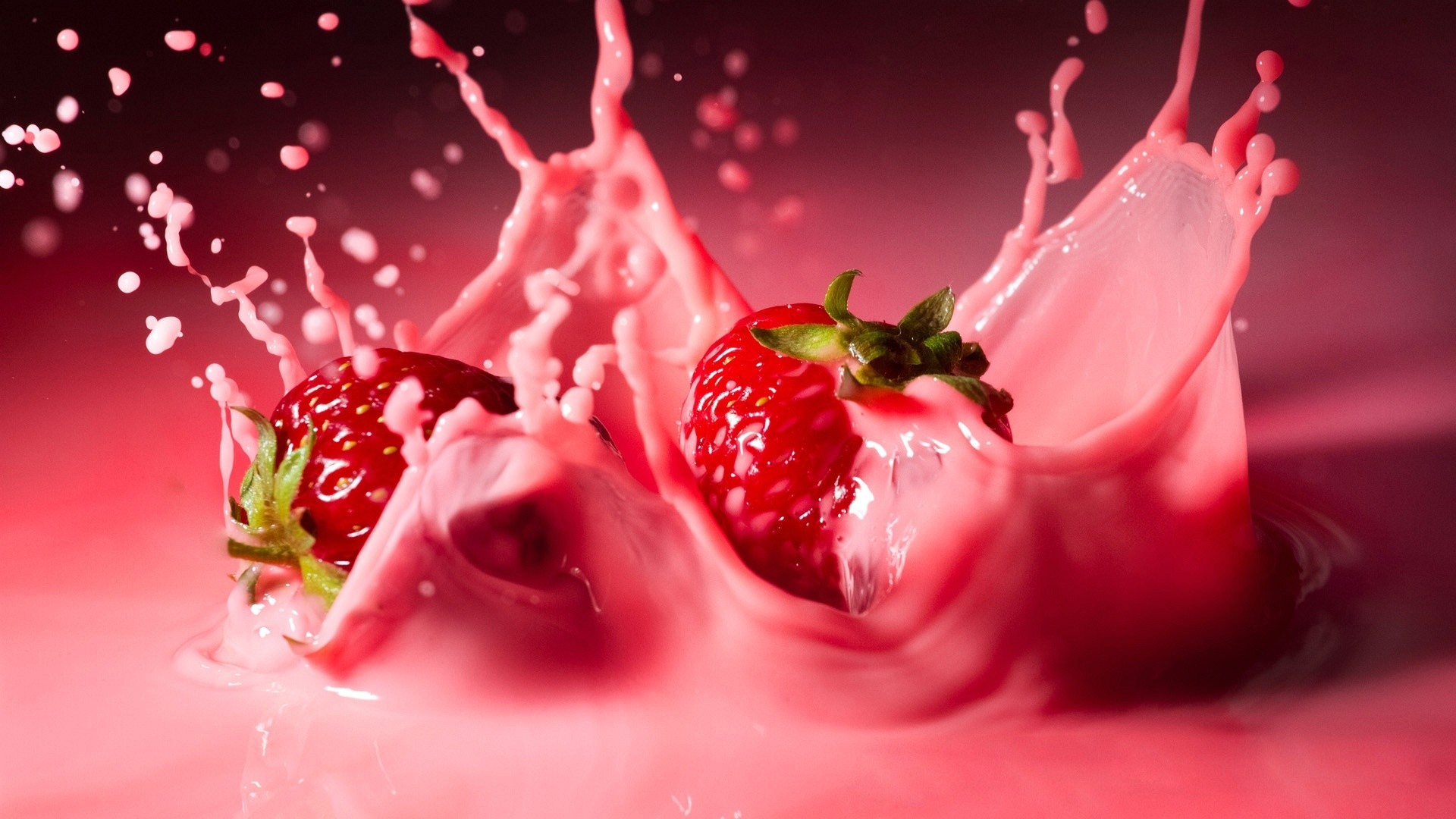 Fragole, Schizzo di frullato, Latte alla fragola, Rosa, Full HD 1080p, sfondo desktop