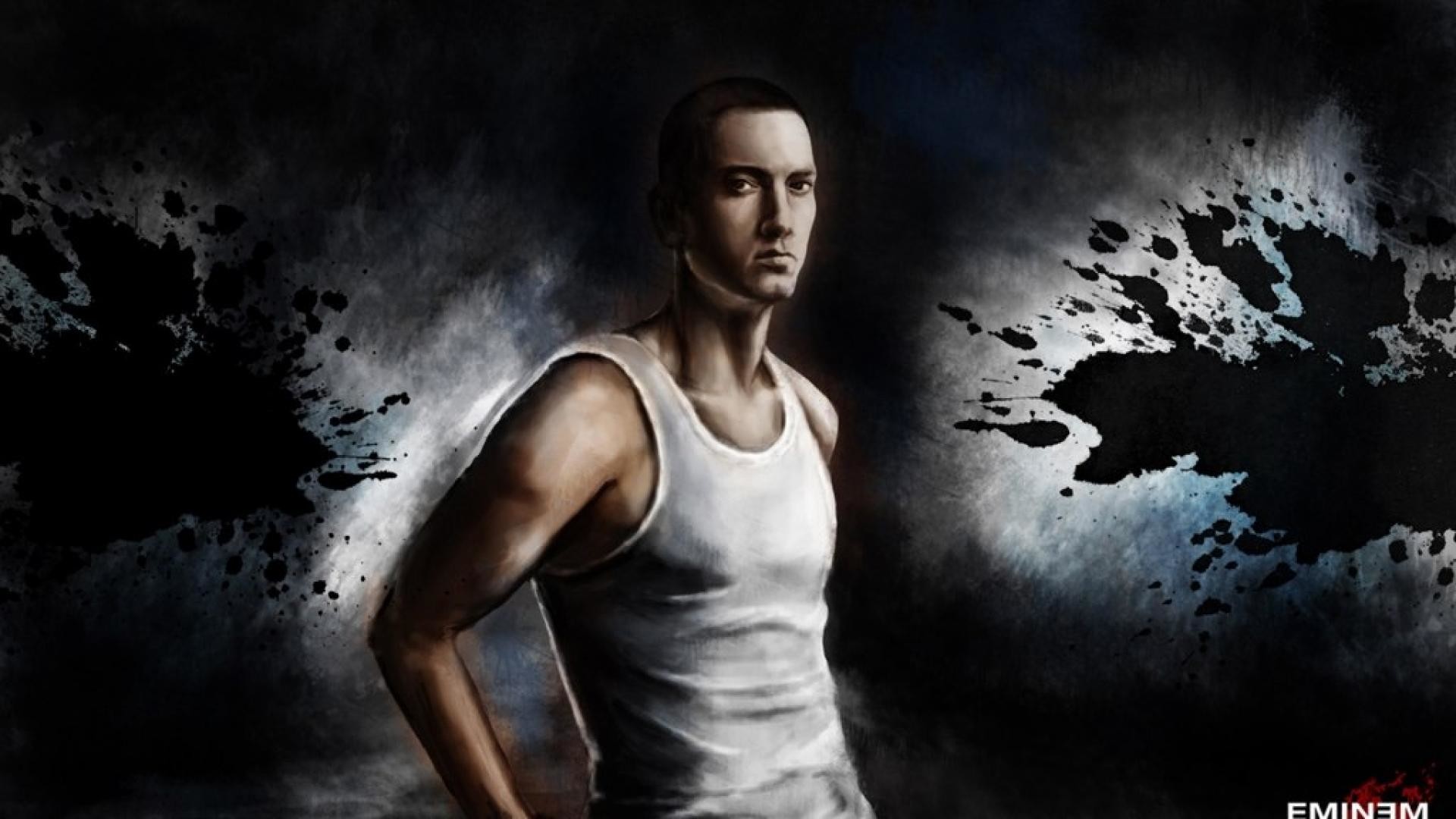 Eminem, Canottiera, Schizzi neri, 1920x1080, sfondo per PC