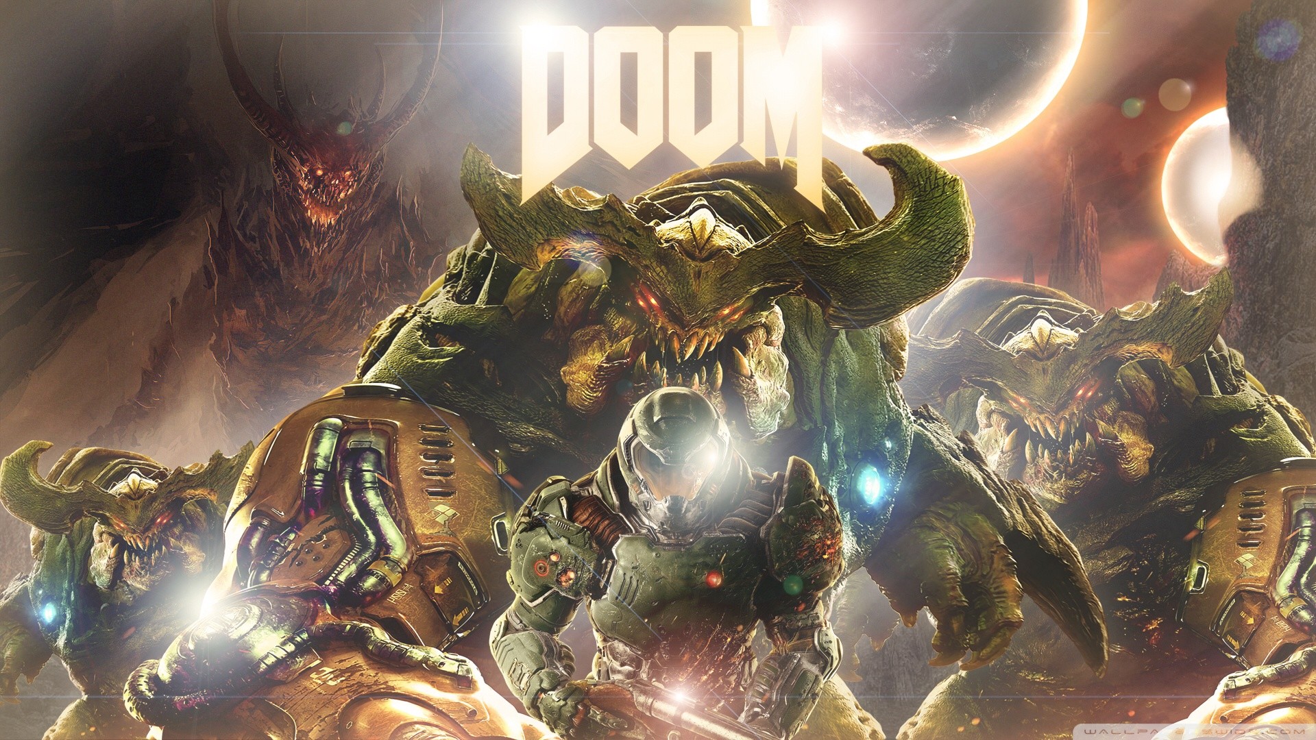 Doom, Logo, Cyberdemon, Baron of Hell, 1920x1080, sfondo per PC