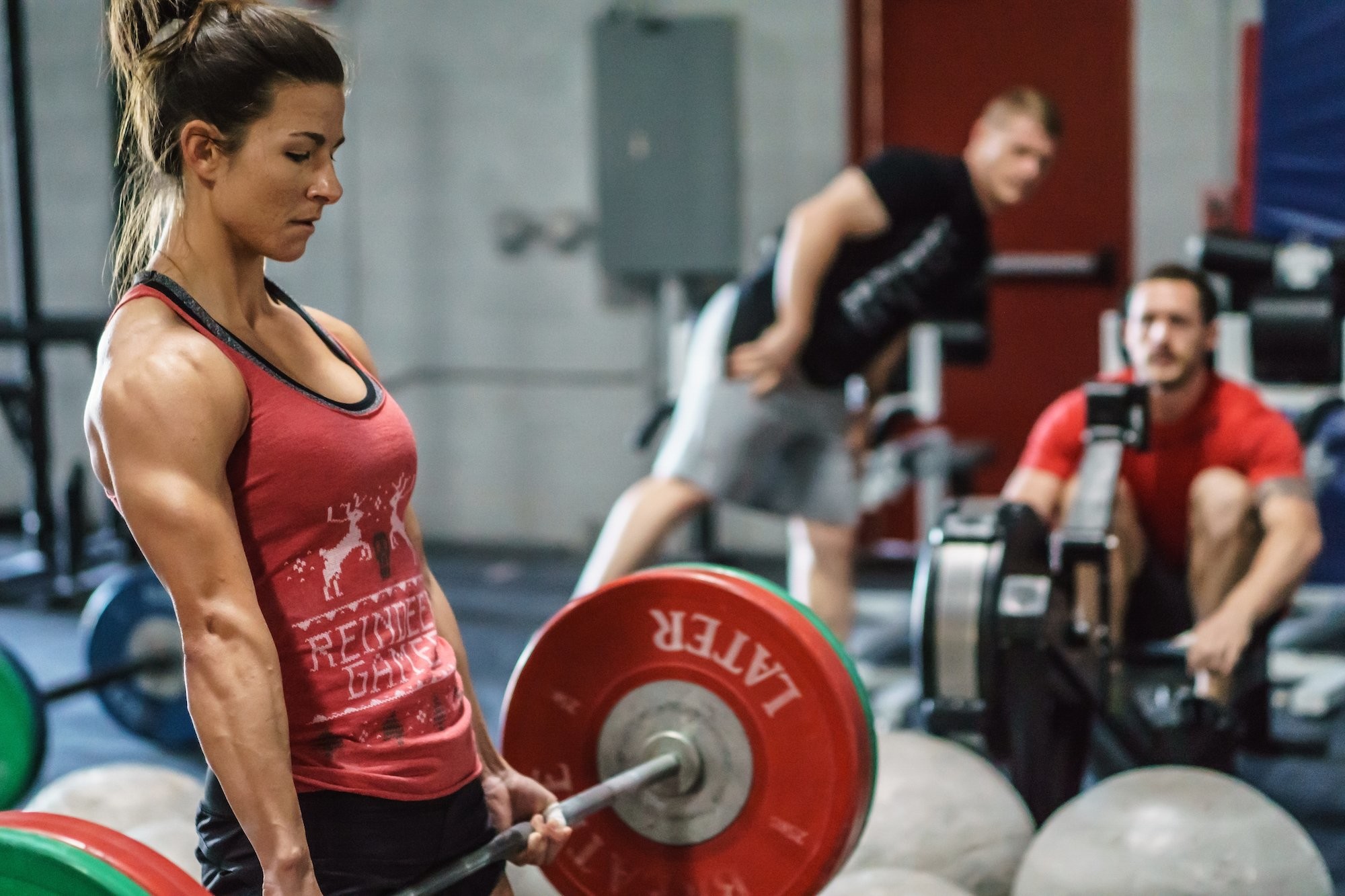 Bilanciere, Atleta, Box CrossFit, Dischi rossi, Full HD, wallpaper per portatile