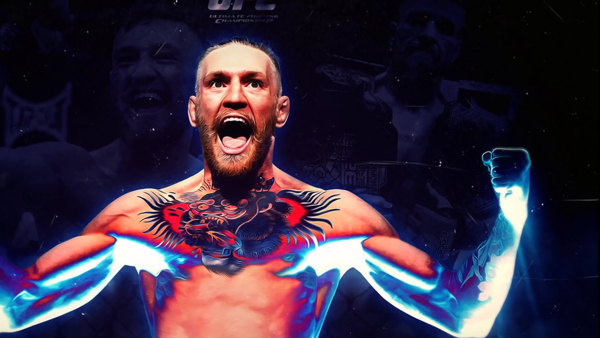 Conor McGregor, Arte digitale, Urlo, Neon, 1920x1080, sfondo per PC
