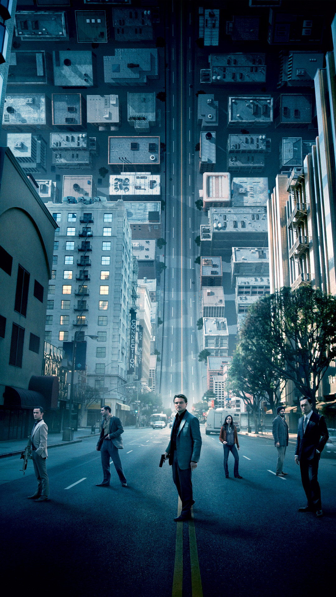 Inception, Leonardo DiCaprio, Strada, Grattacieli, Full HD, schermata di blocco del cellulare