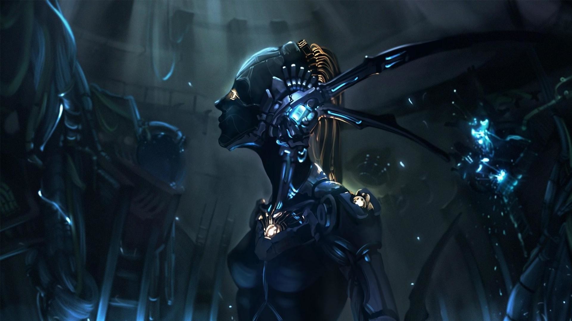 Cyborg, Donna robot, Fantascienza, Blu, Full HD, wallpaper per PC