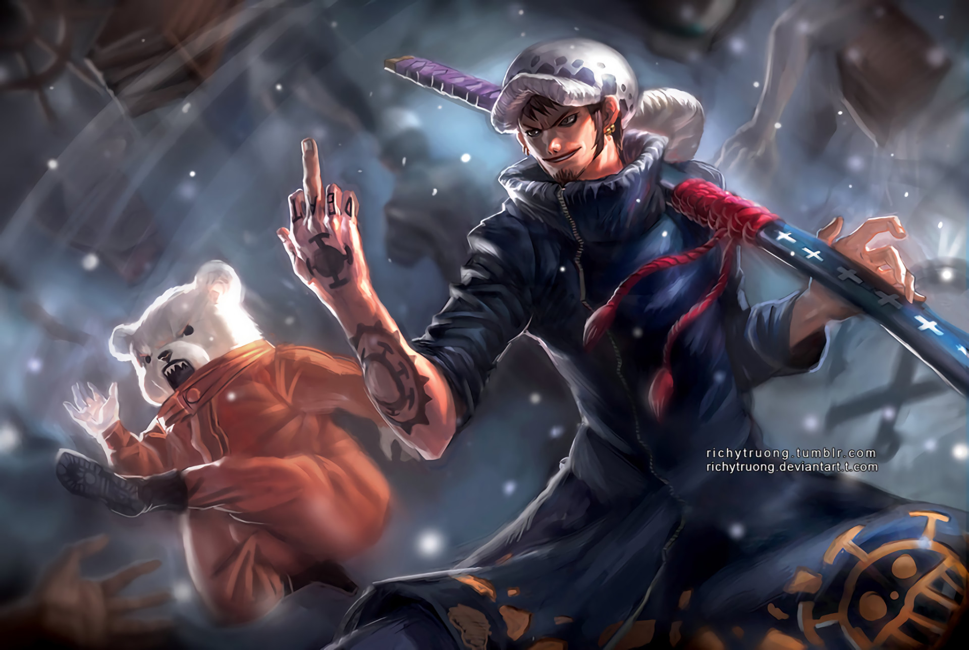 Trafalgar Law, Bepo, One Piece, Kikoku, Neve, Full HD, sfondo Windows 11