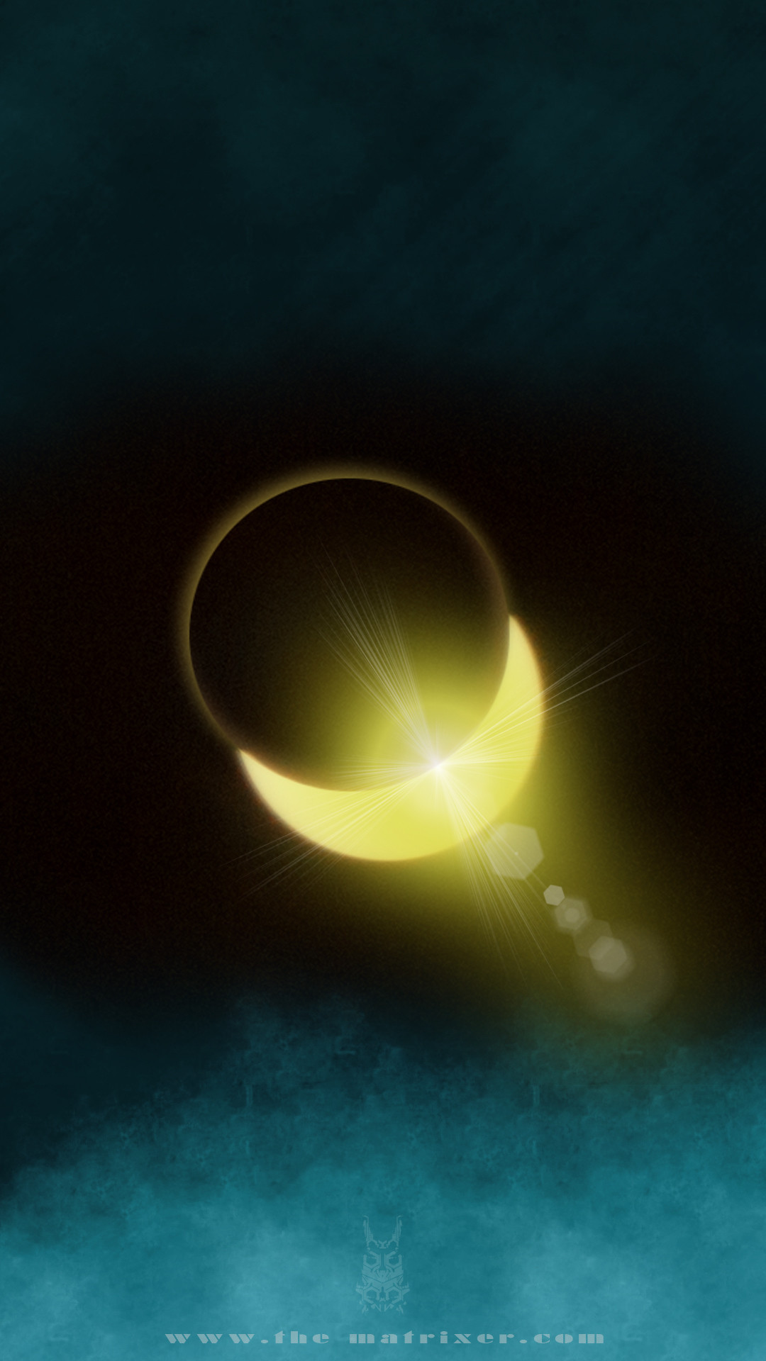 Eclissi, Anello luminoso, Giallo, Sfondo scuro, schermata Home dello smartphone