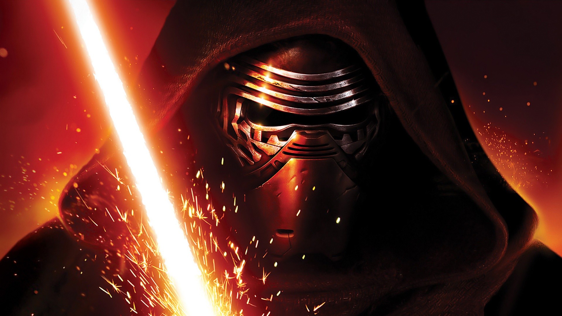 Kylo Ren, Casco, Spada laser, Star Wars: Il risveglio della Forza, Scintille, sfondo desktop