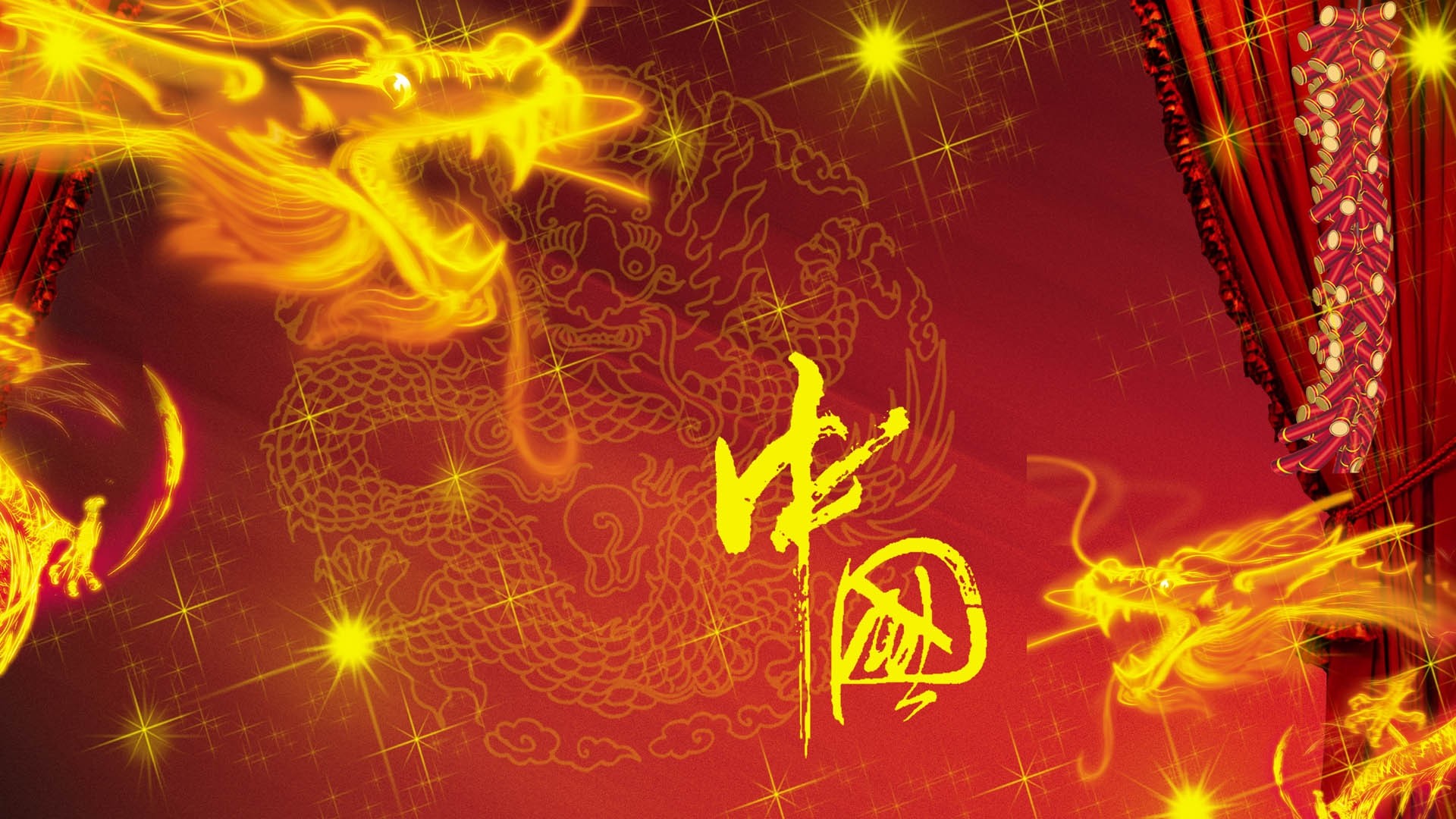 Zhongguo (中国), Drago cinese, Cina, Rosso, Oro, Full HD, sfondo desktop
