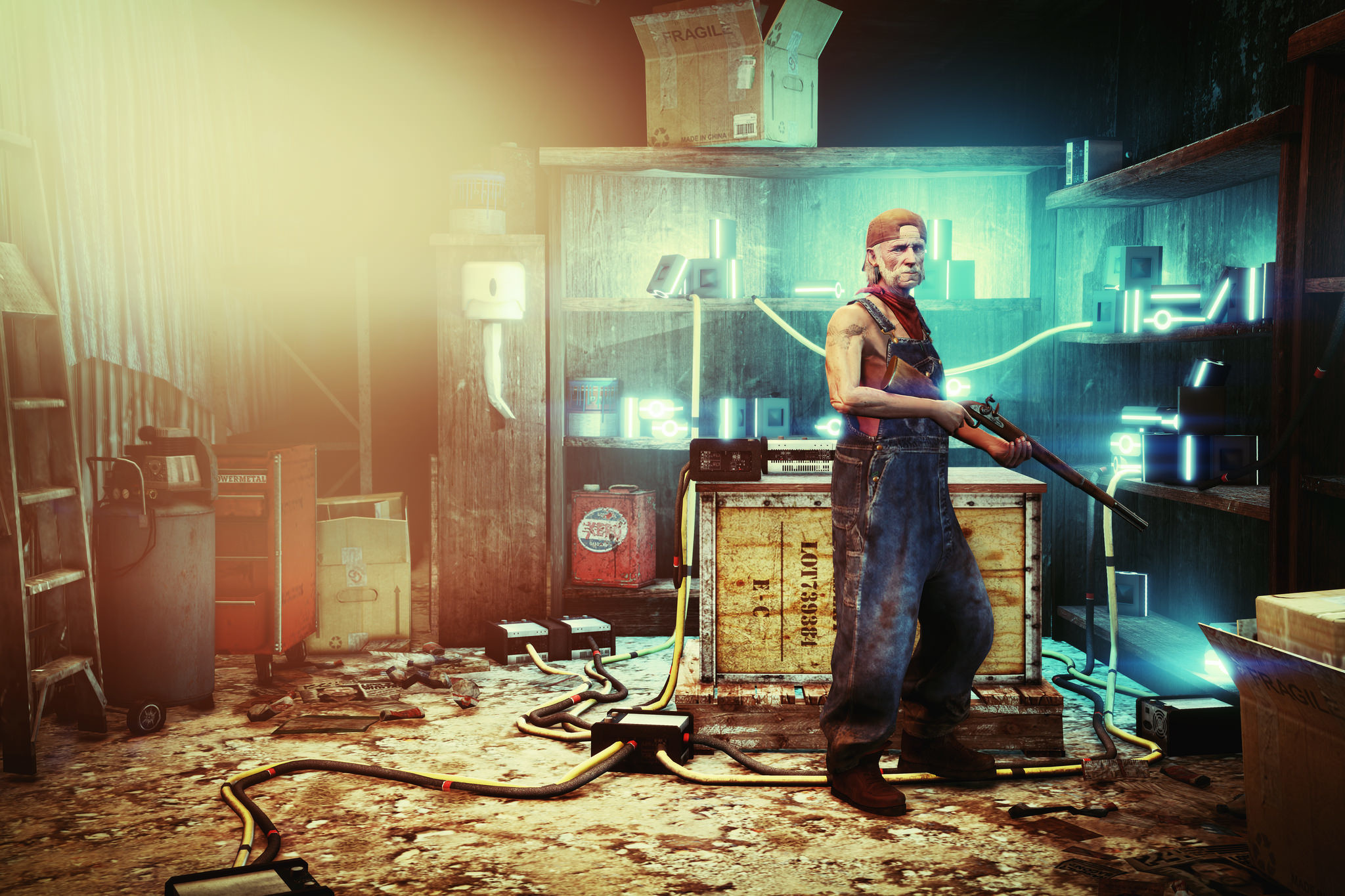 Grand Theft Auto V, Garage, Luce del sole, Full HD, sfondo Windows 11