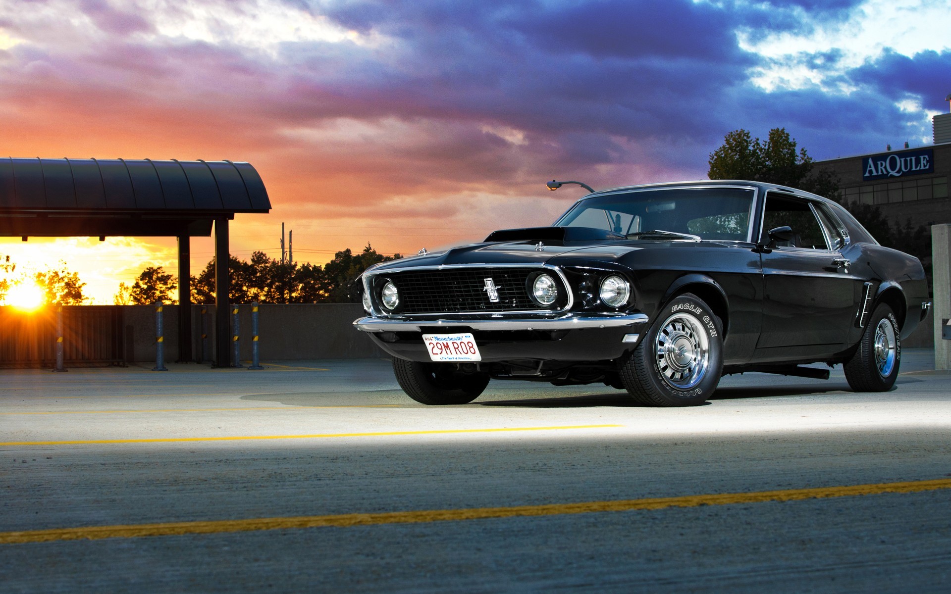 Ford Mustang Mach 1 (1969), Ford Mustang, Muscle car, Tramonto, 1920x1200, sfondo MacBook Pro