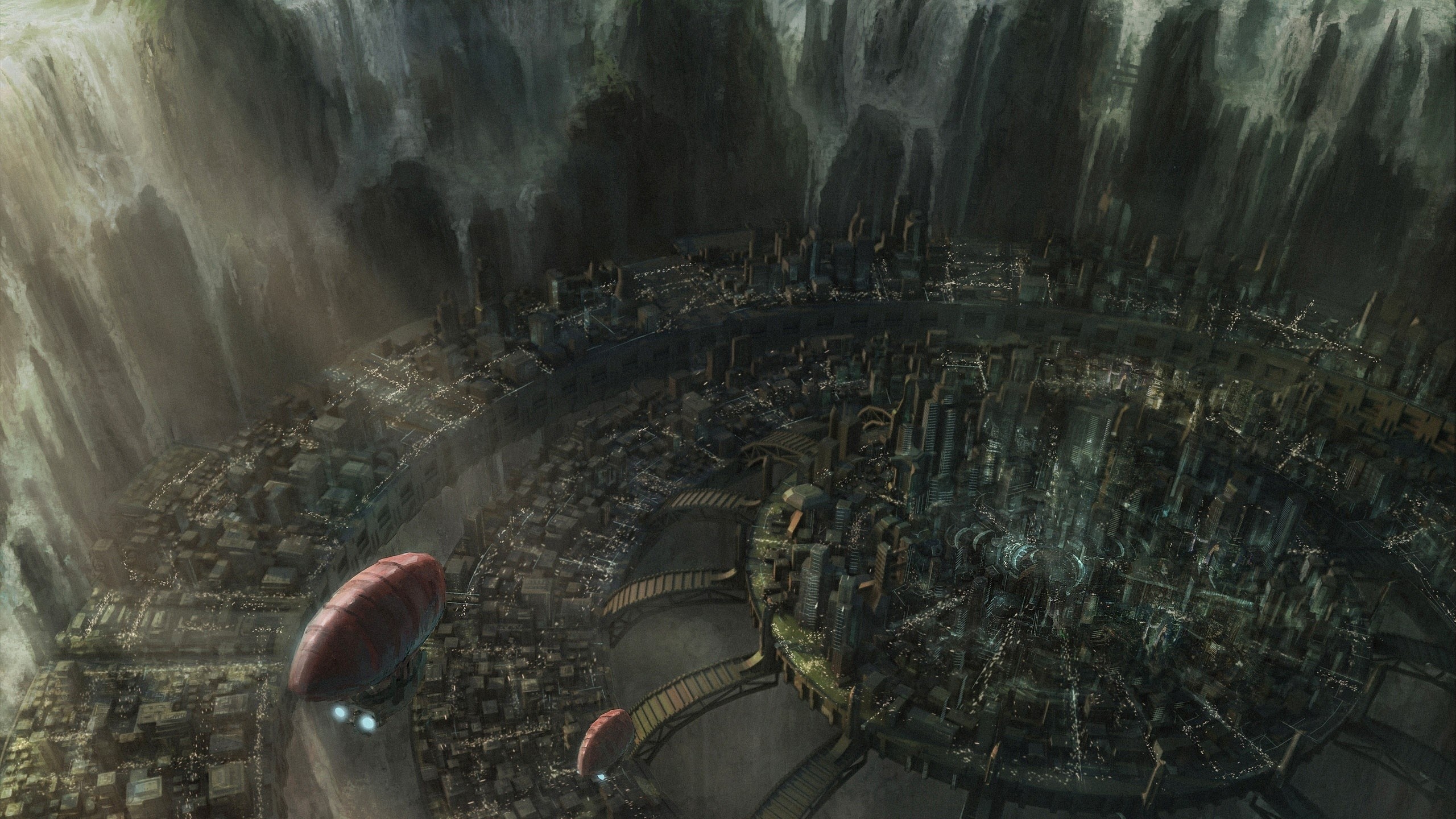 Città sotterranea, Canyon, Concept art, Fantascienza, 16:9 2K, sfondo widescreen