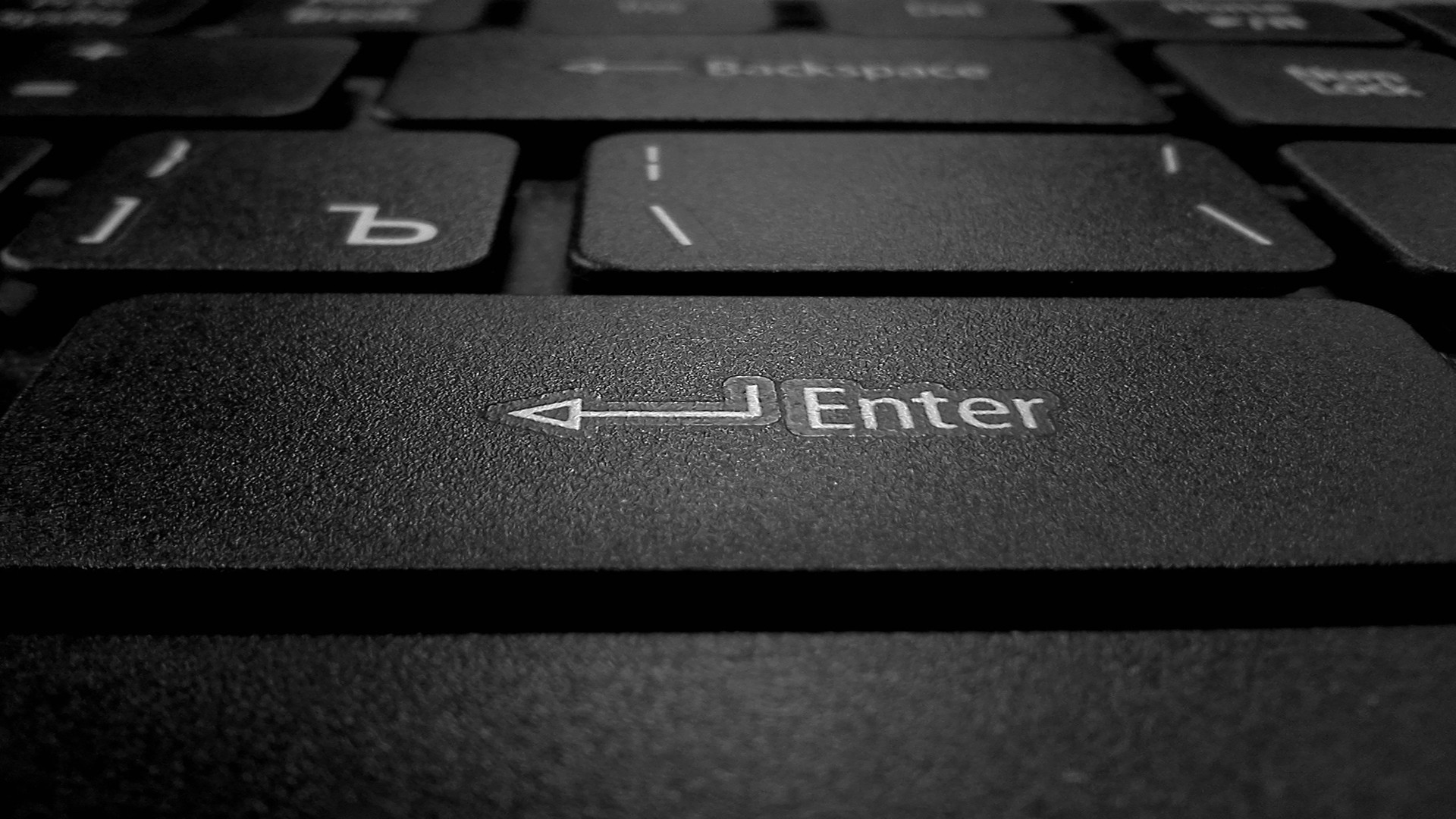 Tastiera, Tasto Enter, Primo piano, Bianco e nero, Full HD, sfondo desktop