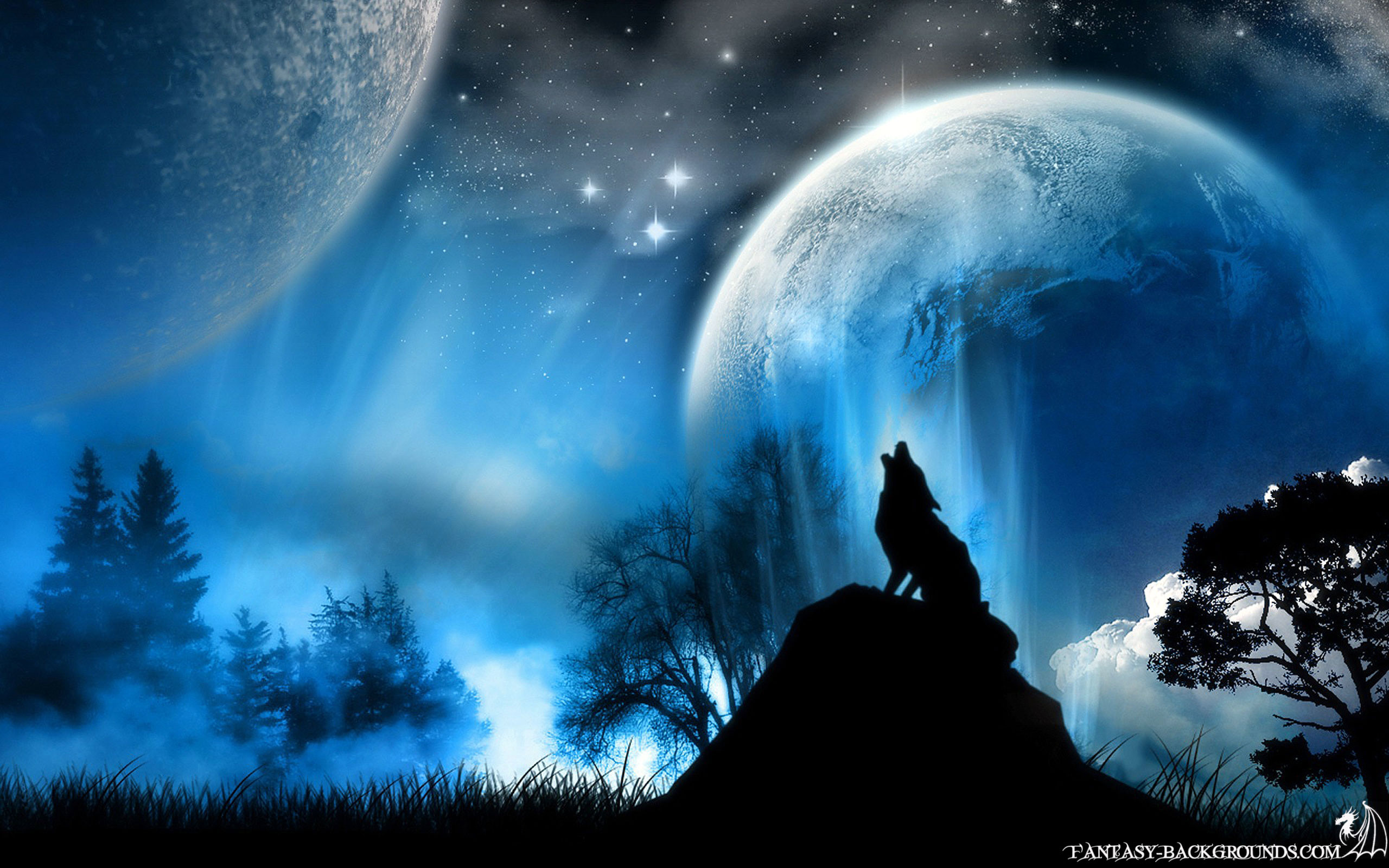 Lupo, Ululato, Luna, Notte, Silhouette, 2560x1600, sfondo MacBook Pro