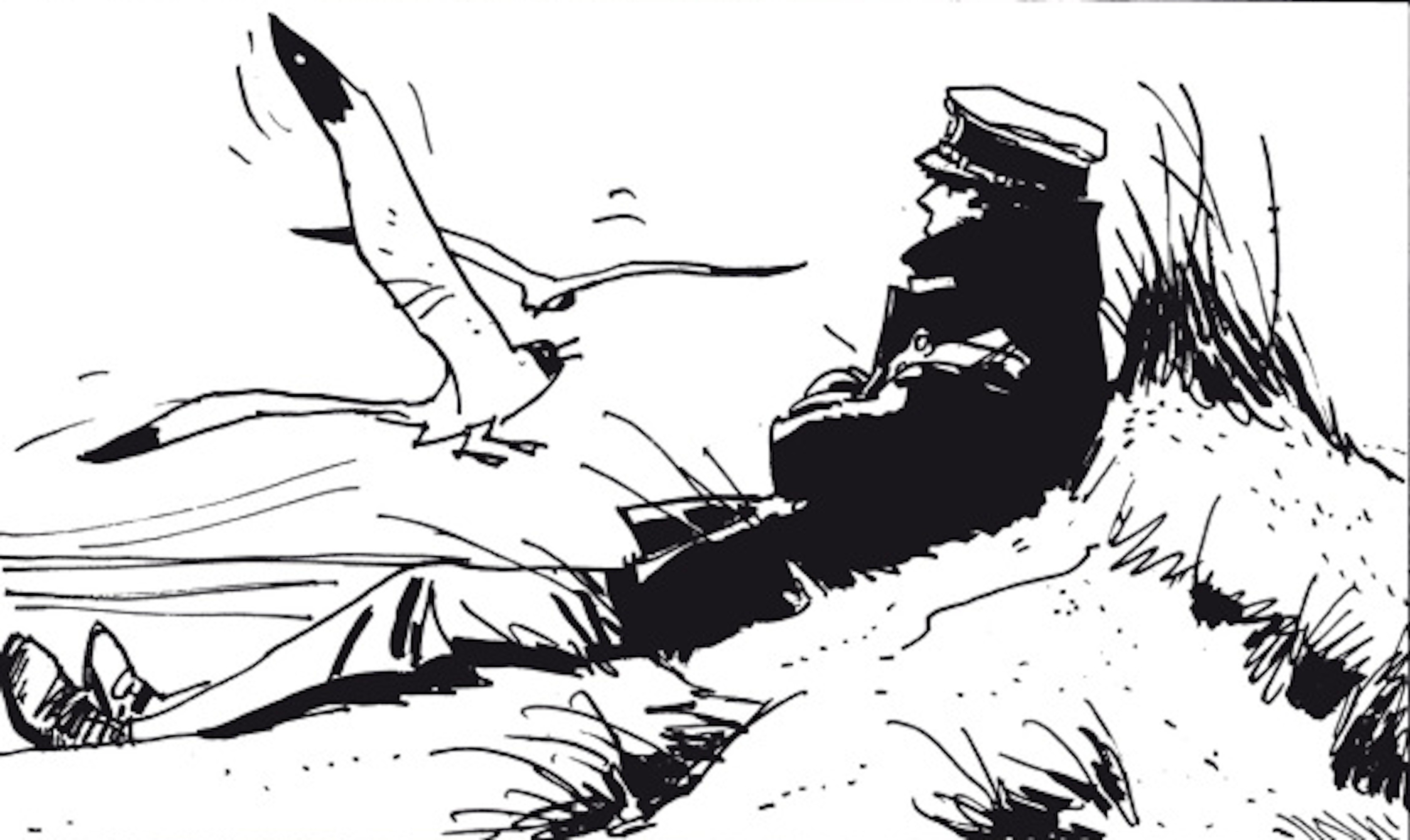 Corto Maltese, Hugo Pratt, Gabbiani, Dune, Bianco e nero, 2K, wallpaper per PC