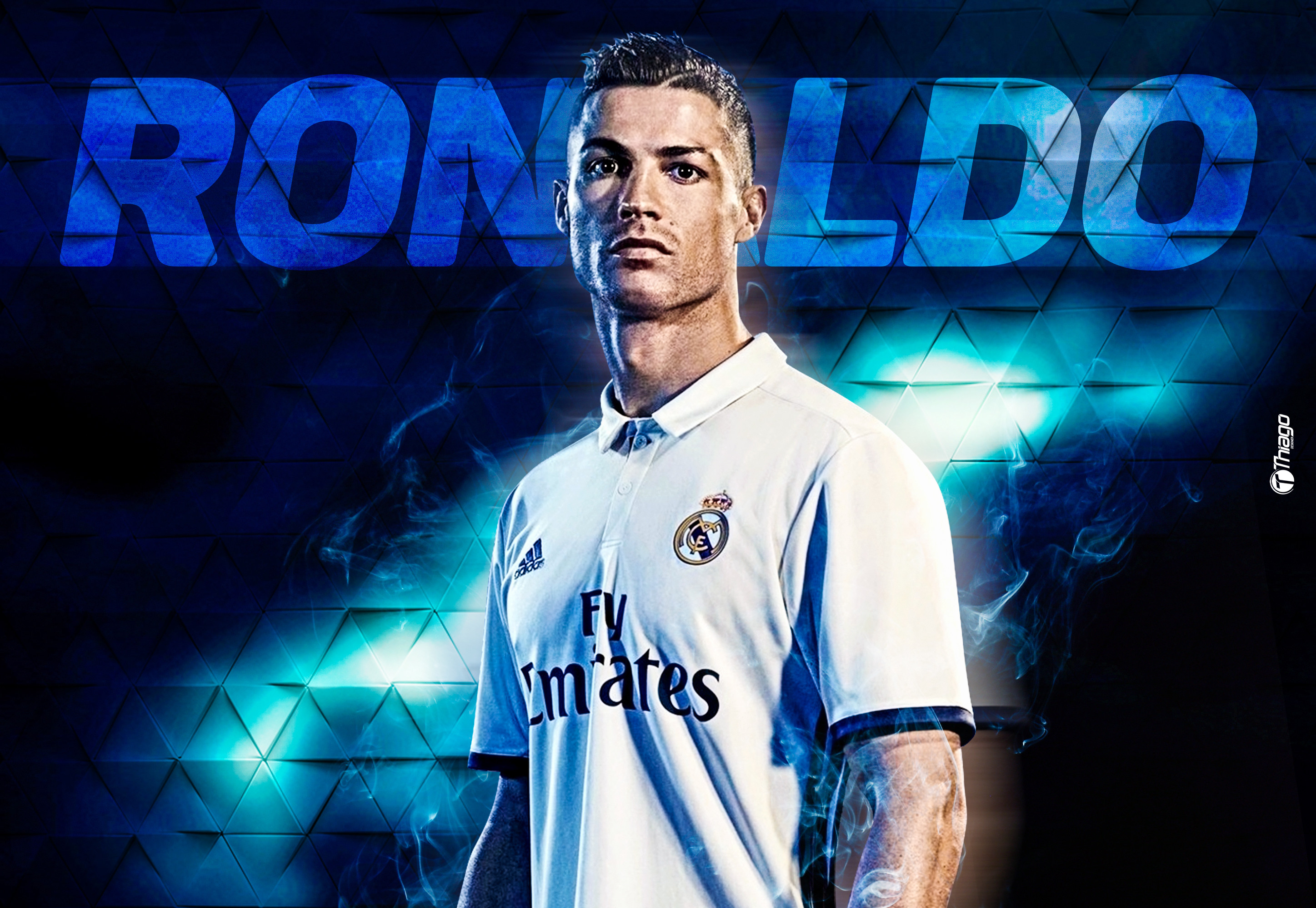 Cristiano Ronaldo, Real Madrid, Tipografia, Blu, 2K, sfondo Windows 11