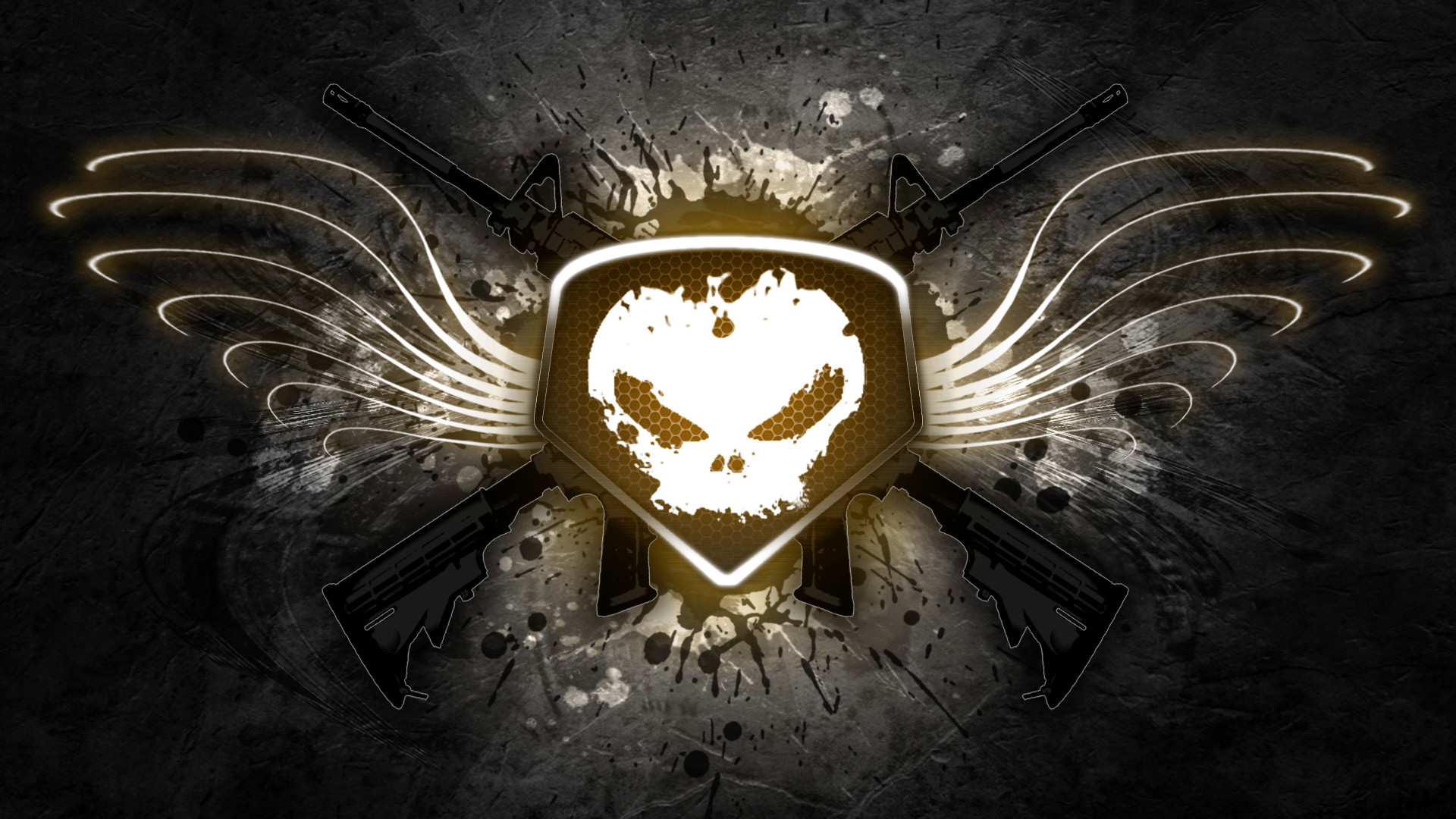 Teschio, Ali, Emblema, Grunge, 1920x1080, immagine di sfondo