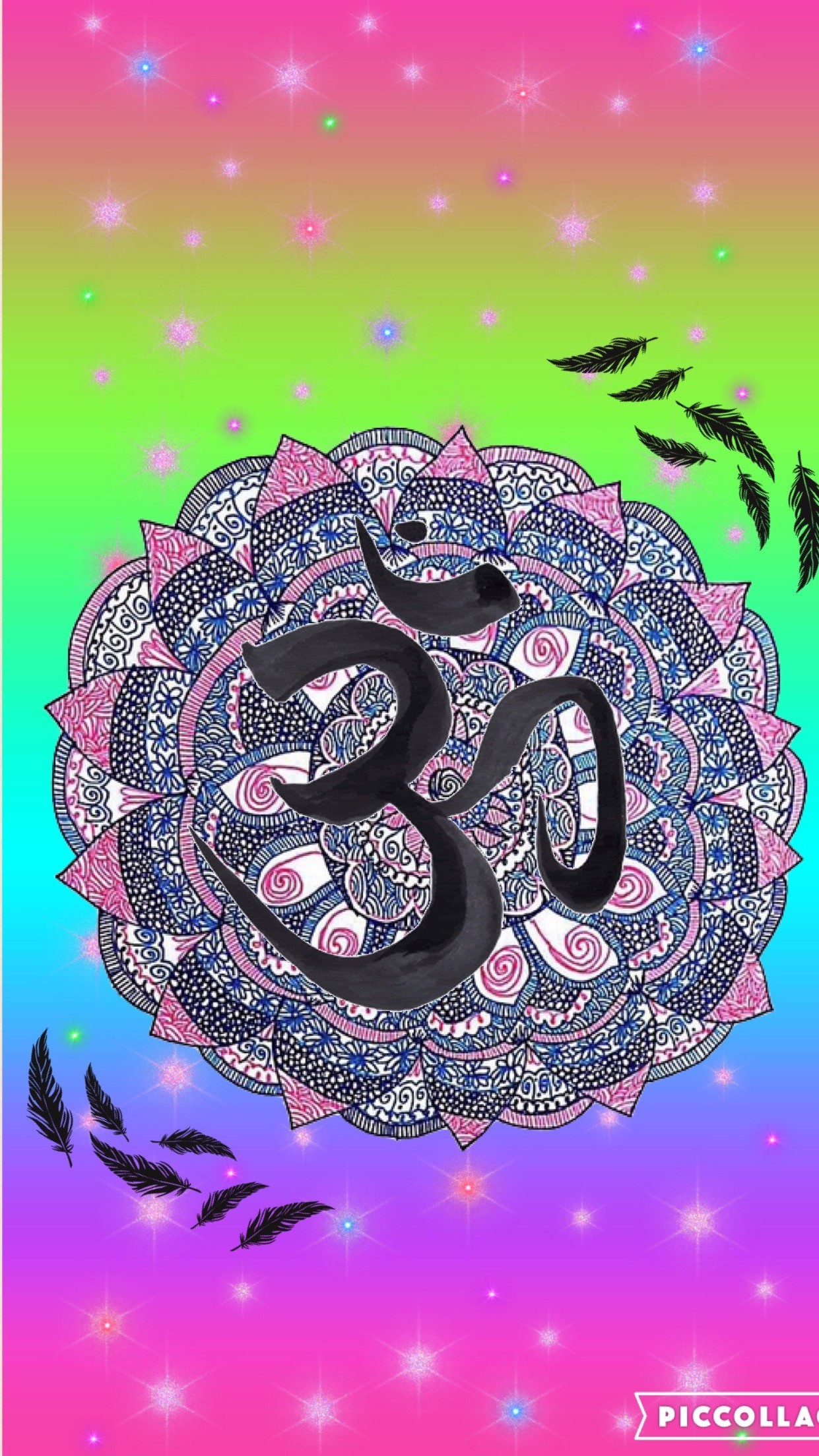 Om, Mandala, Arcobaleno, Piume, Full HD, wallpaper per smartphone