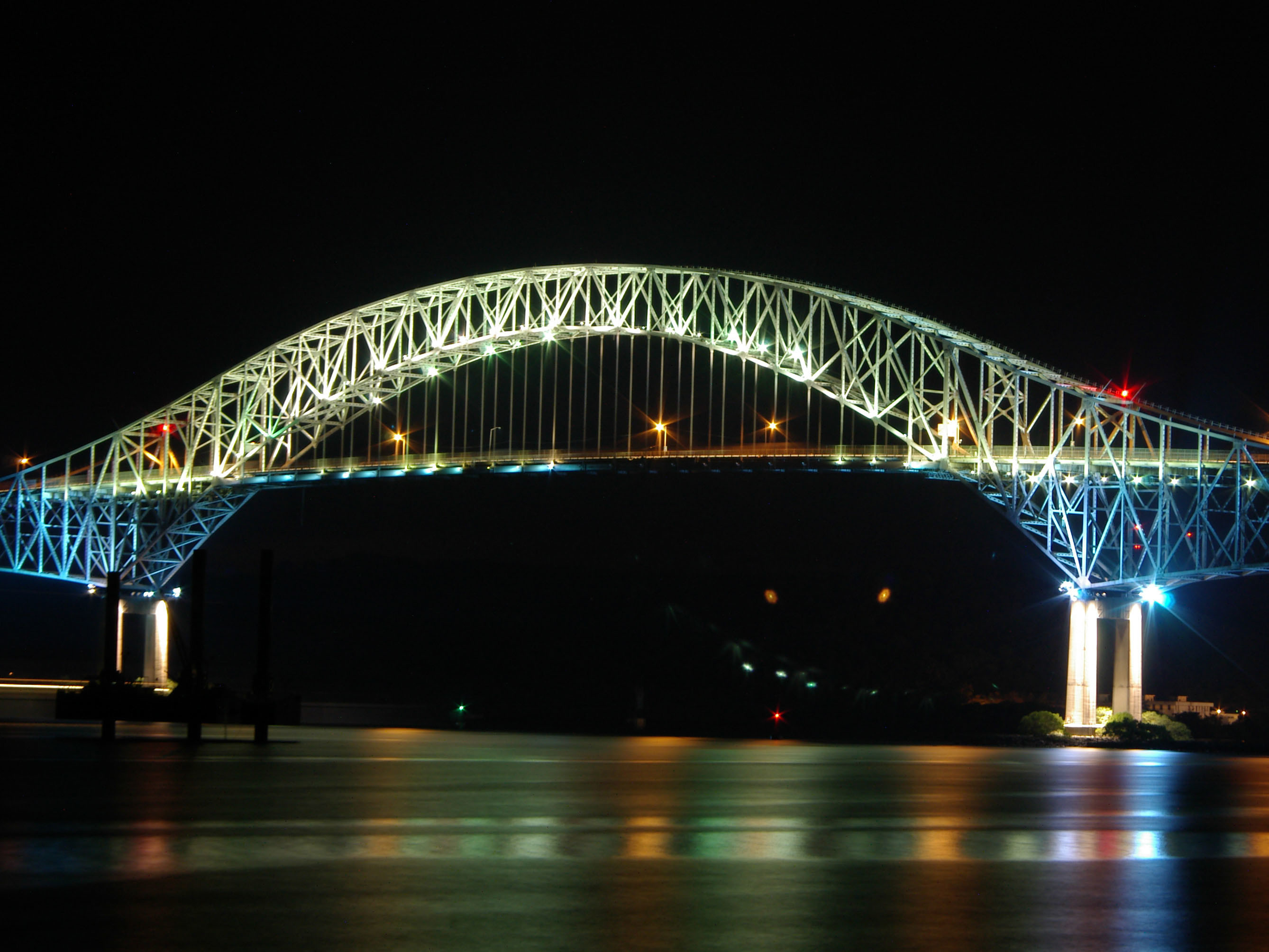 Ponte delle Americhe, Panama, Ponte illuminato, Notte, 2K, wallpaper per tablet