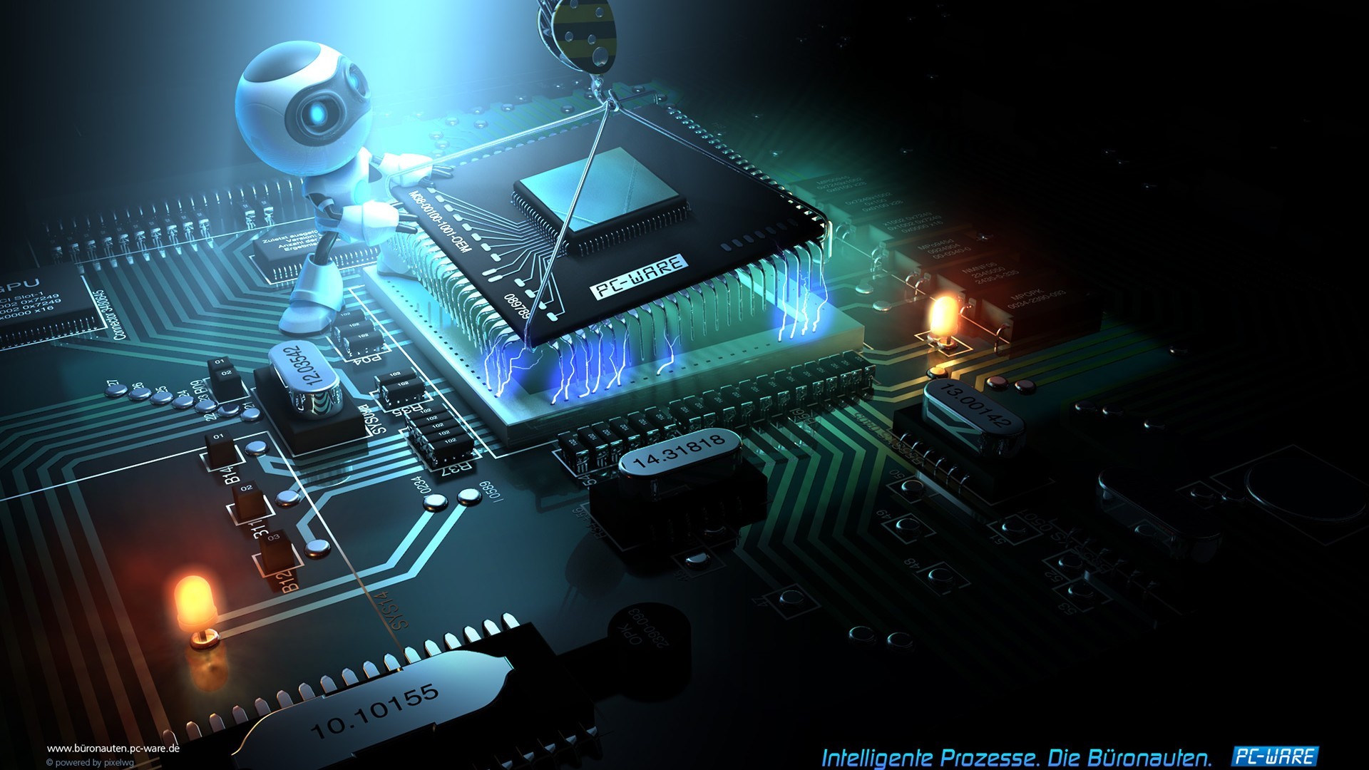 Processore, Scheda madre, Robot, Circuiti, Blu, Full HD, sfondo PC