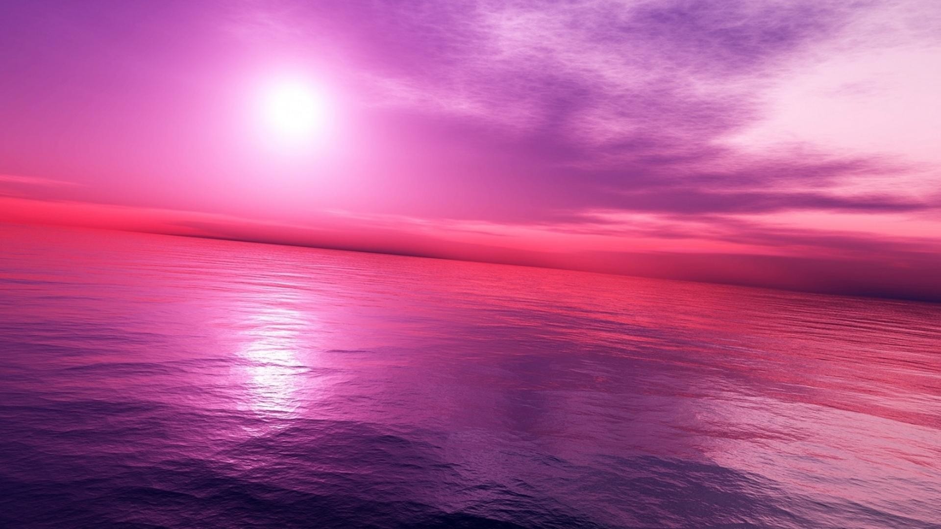 Mare, Tramonto, Cielo fucsia, Nuvole, 1920x1080, sfondo per PC
