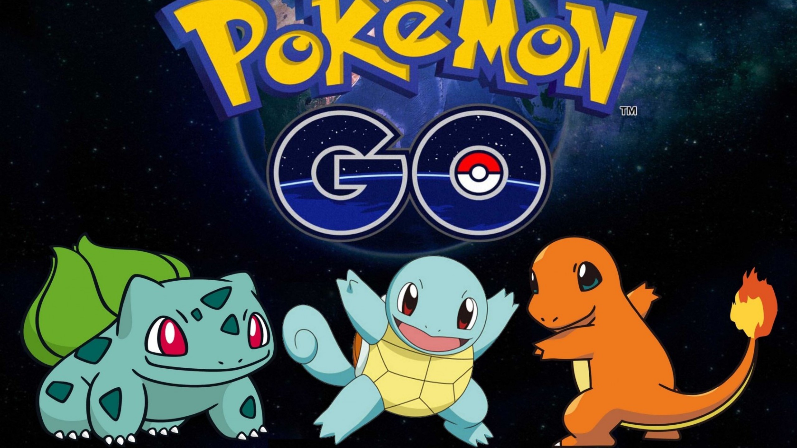 Pokémon GO, Bulbasaur, Squirtle, Charmander, Logo, 2560x1440, immagine di sfondo