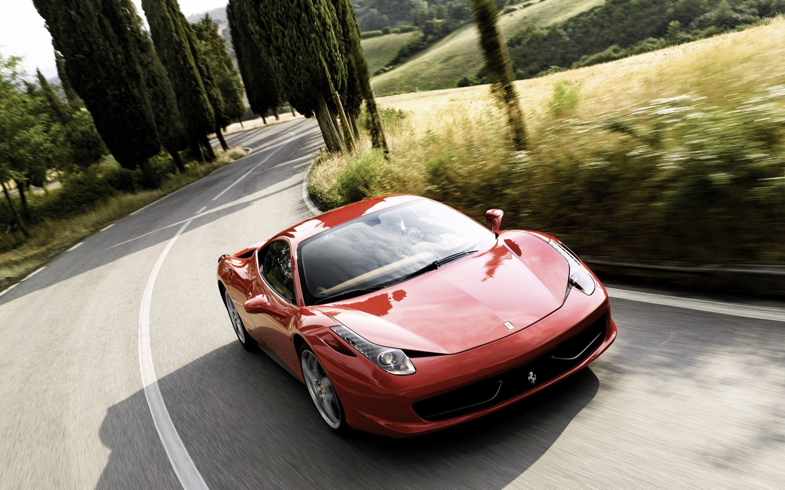Ferrari 458 Italia, Ferrari, Strada di campagna, Cipressi, Toscana, sfondo per portatile
