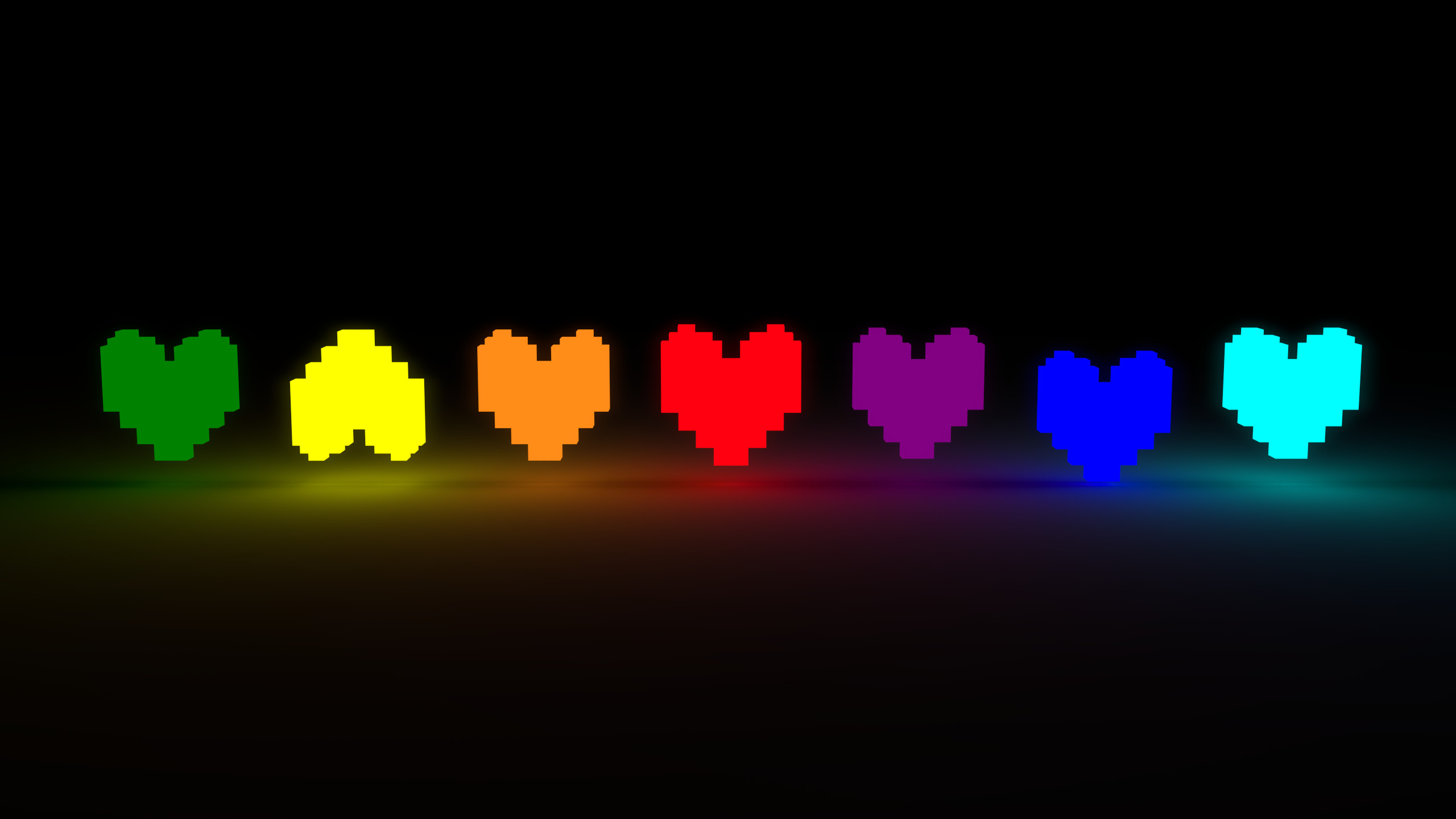 Anime delle SOUL, Undertale, Cuori colorati, Pixel art, Sfondo nero, wallpaper per portatile