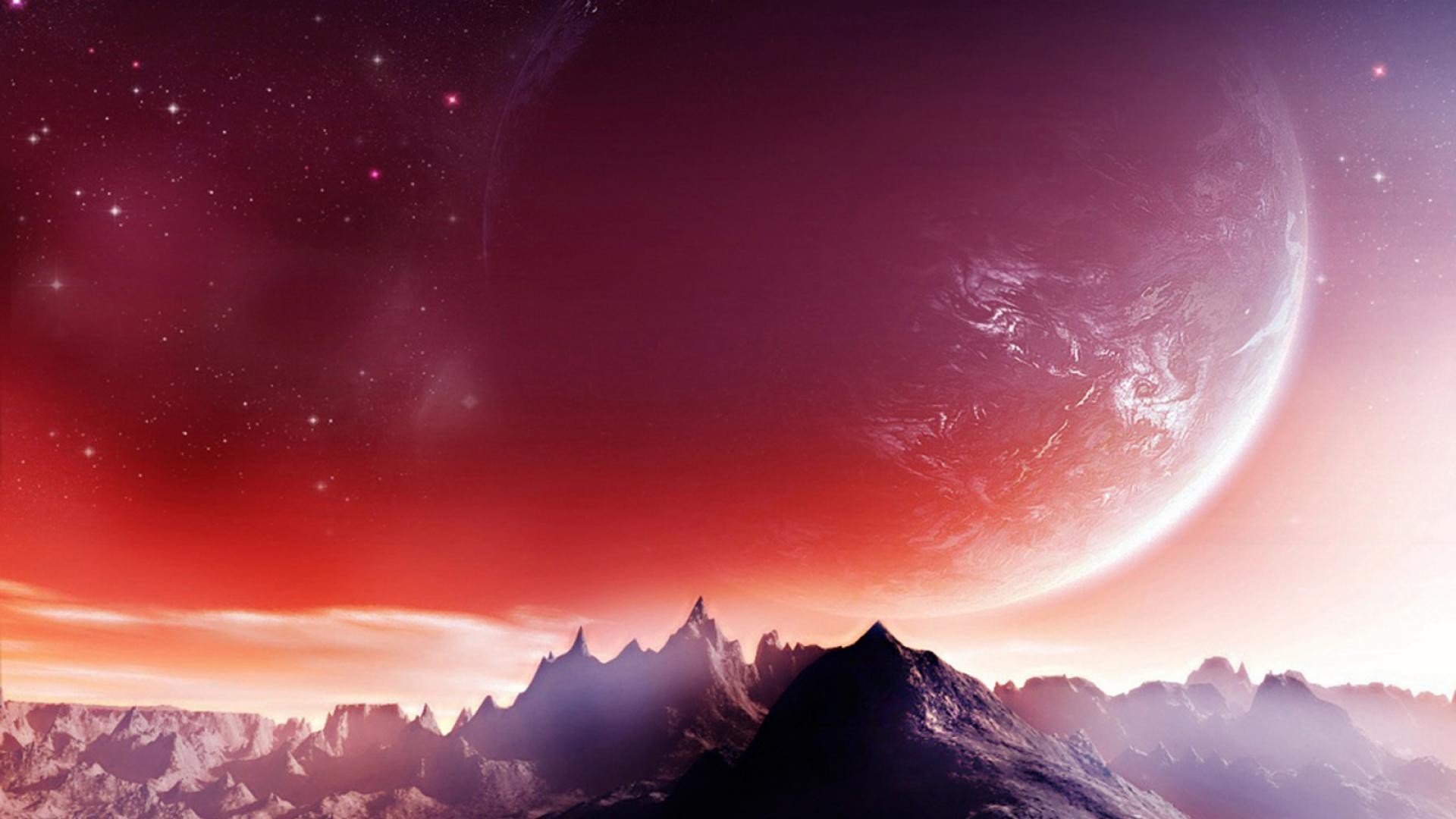 Pianeta gigante, Montagne, Rosso, 1920x1080, sfondo per PC